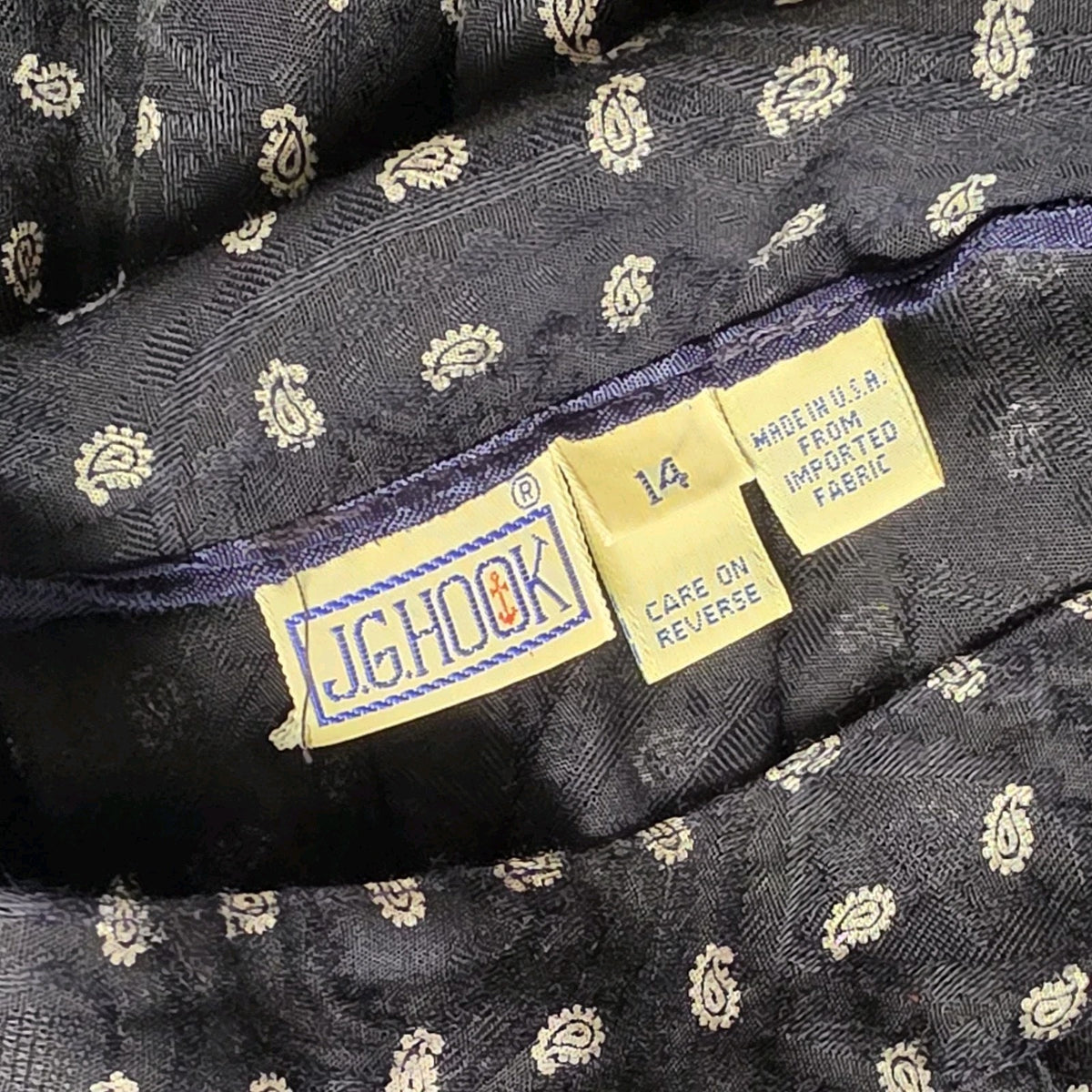 VTG 1980s J.G. Hook Black Silver Floral Paisley Pleated Skirt Sz 14 Made In USA