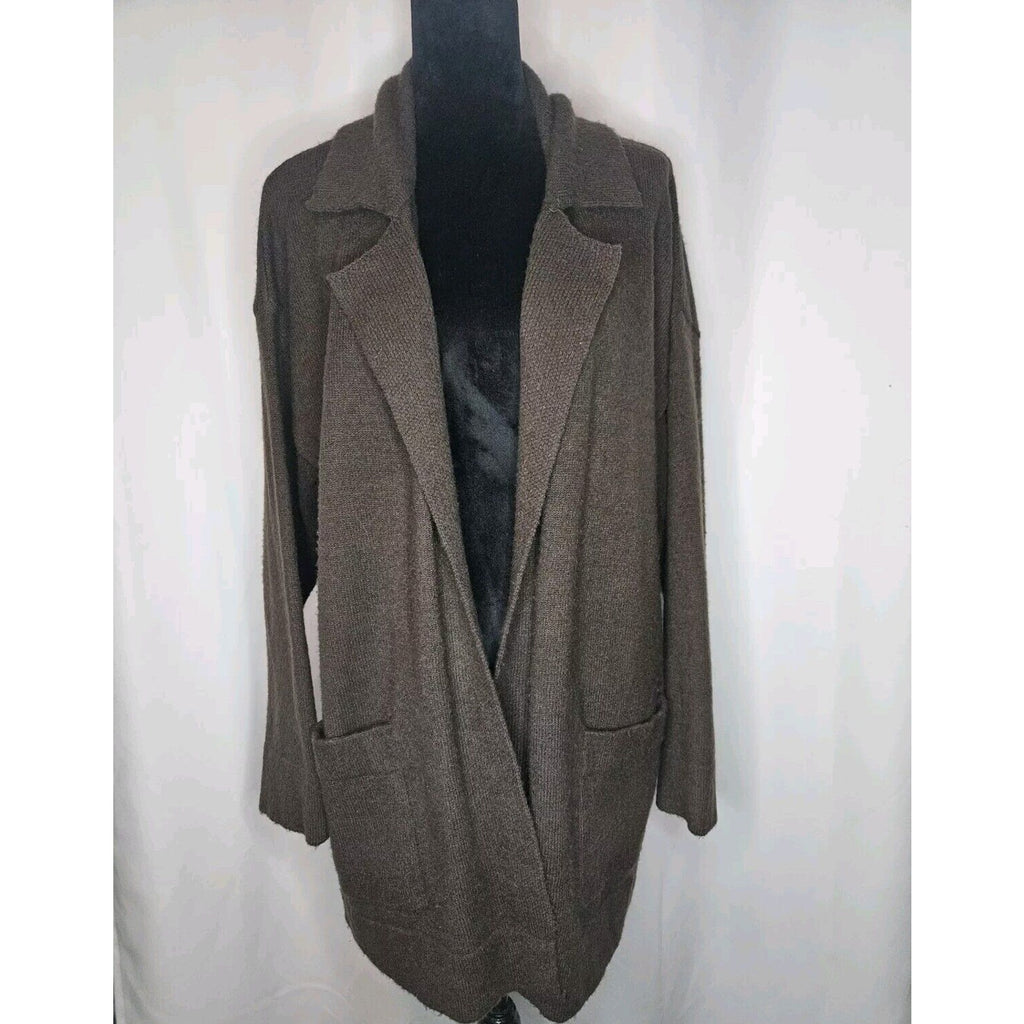 Thread & Supply Longline Women’s Cardigan Open Front Pocket Brown Sweater XL