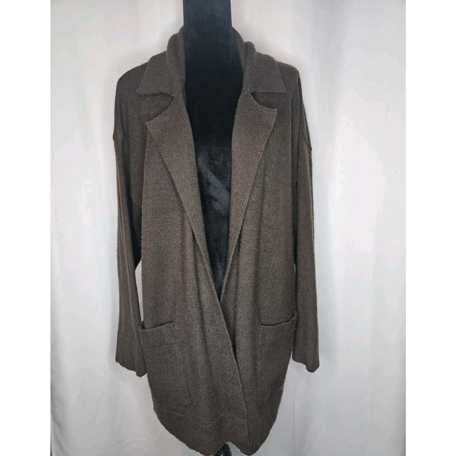 Thread & Supply Longline Women’s Cardigan Open Front Pocket Brown Sweater XL