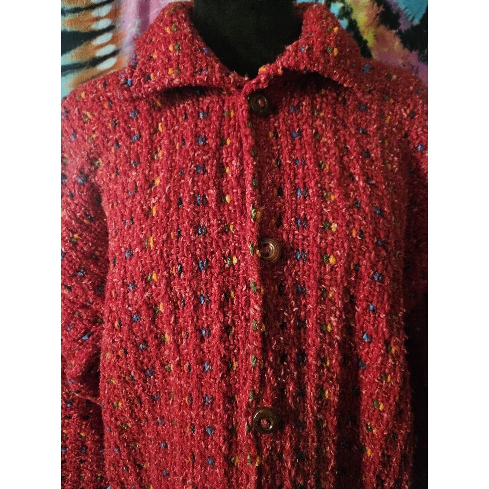 Bolivian Imports By Lucy Red Wool & Cotton Blend Knit Jacket Women's Medium