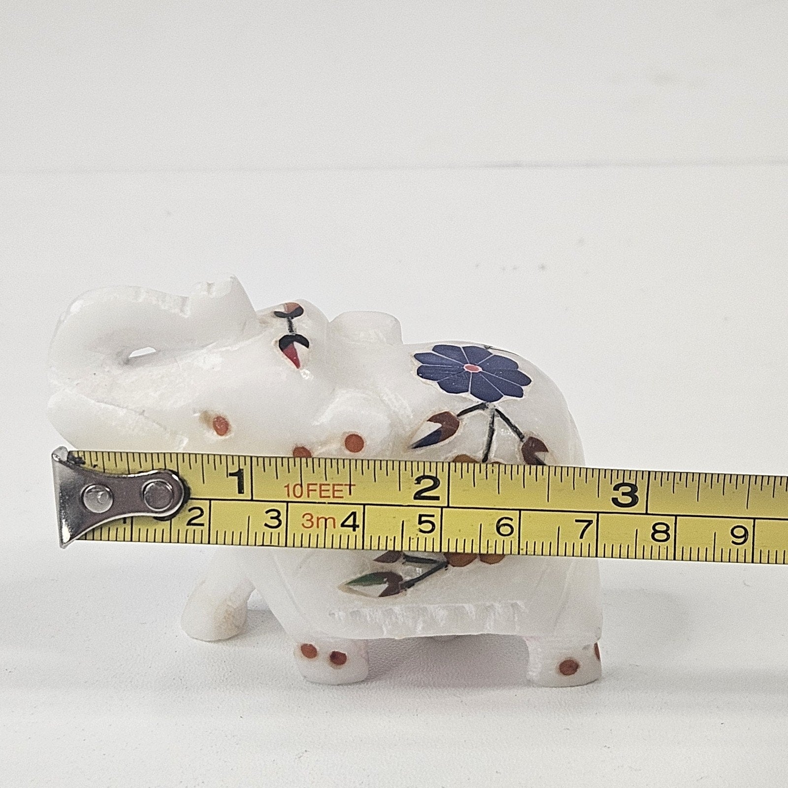Vintage MCM Lucky Elephant Figurines Artisan Carved White Marble