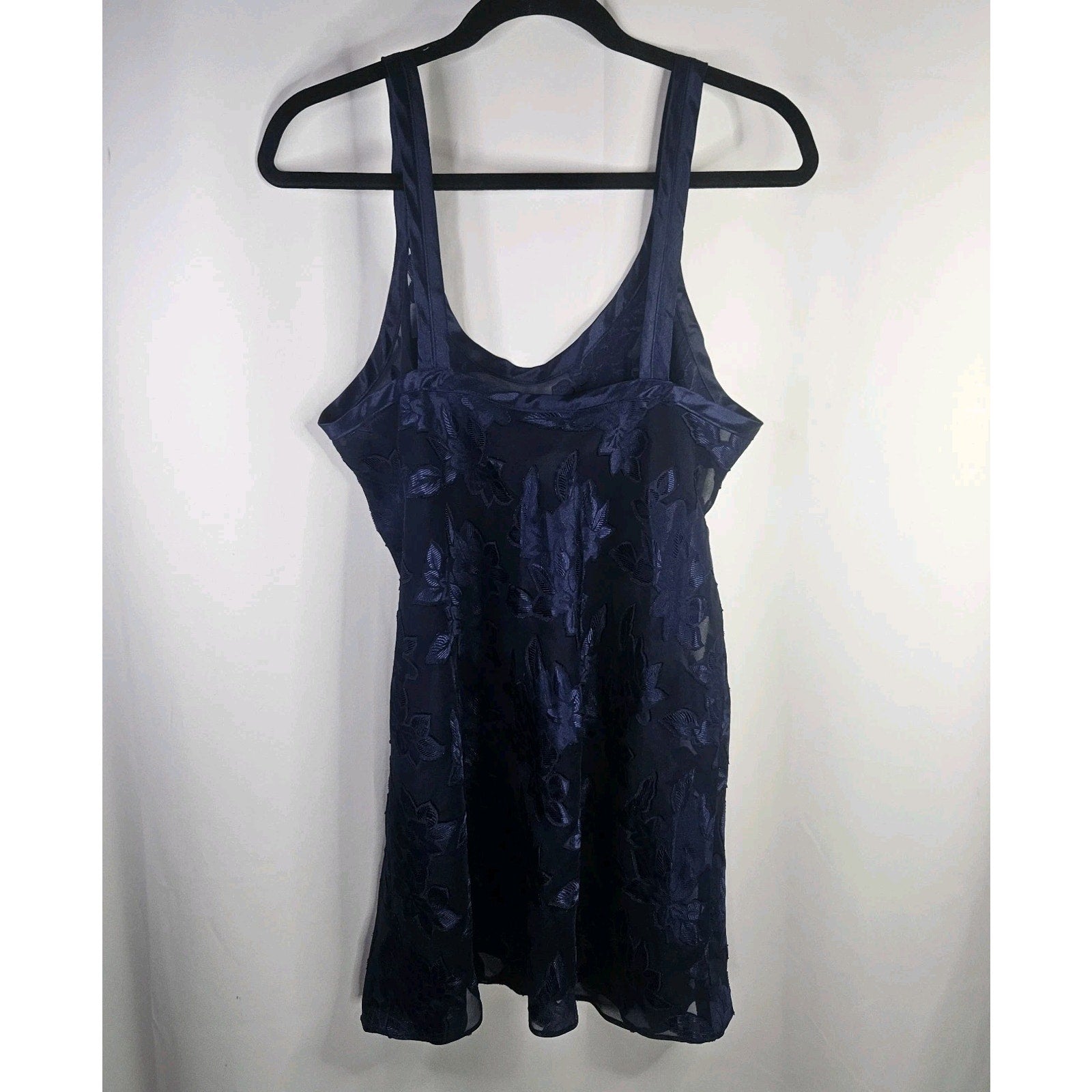 Vtg 90s Angelique Semi Sheer Slip Dress Blue Large Nightgown Lingerie Floral
