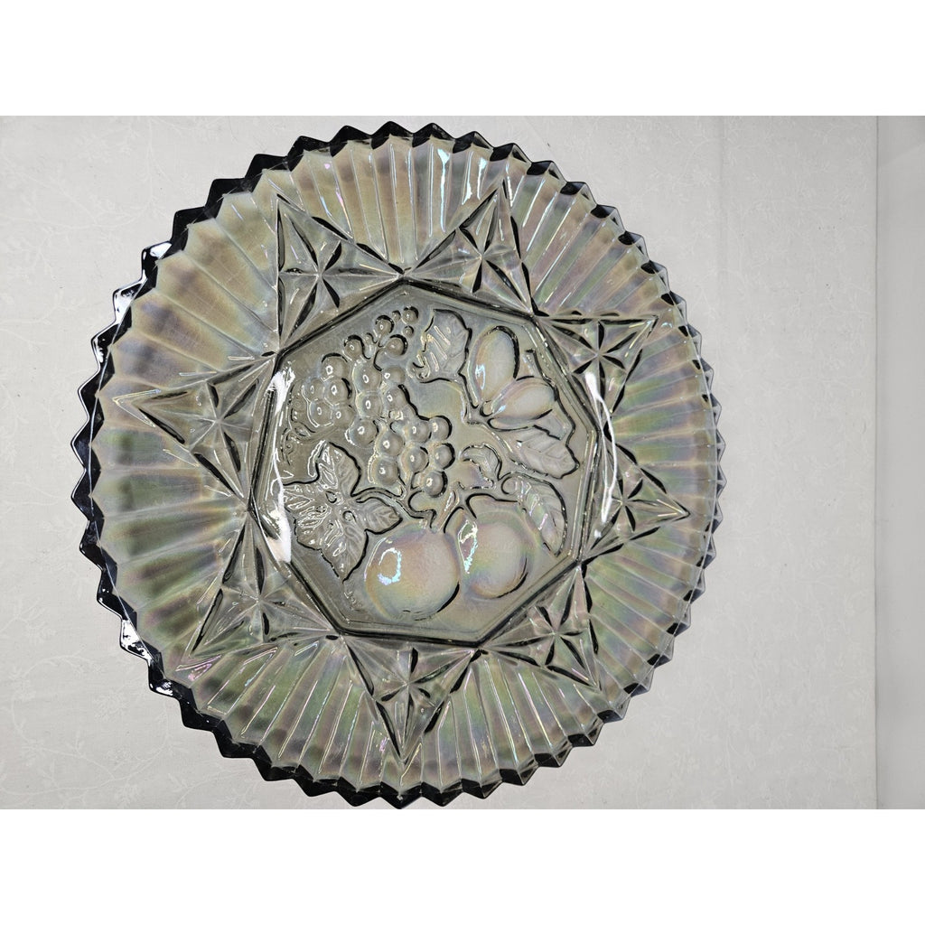 Vtg Federal Pioneer Iridescent Smoky Gray Carnival Glass Plate Dish 11" Tray