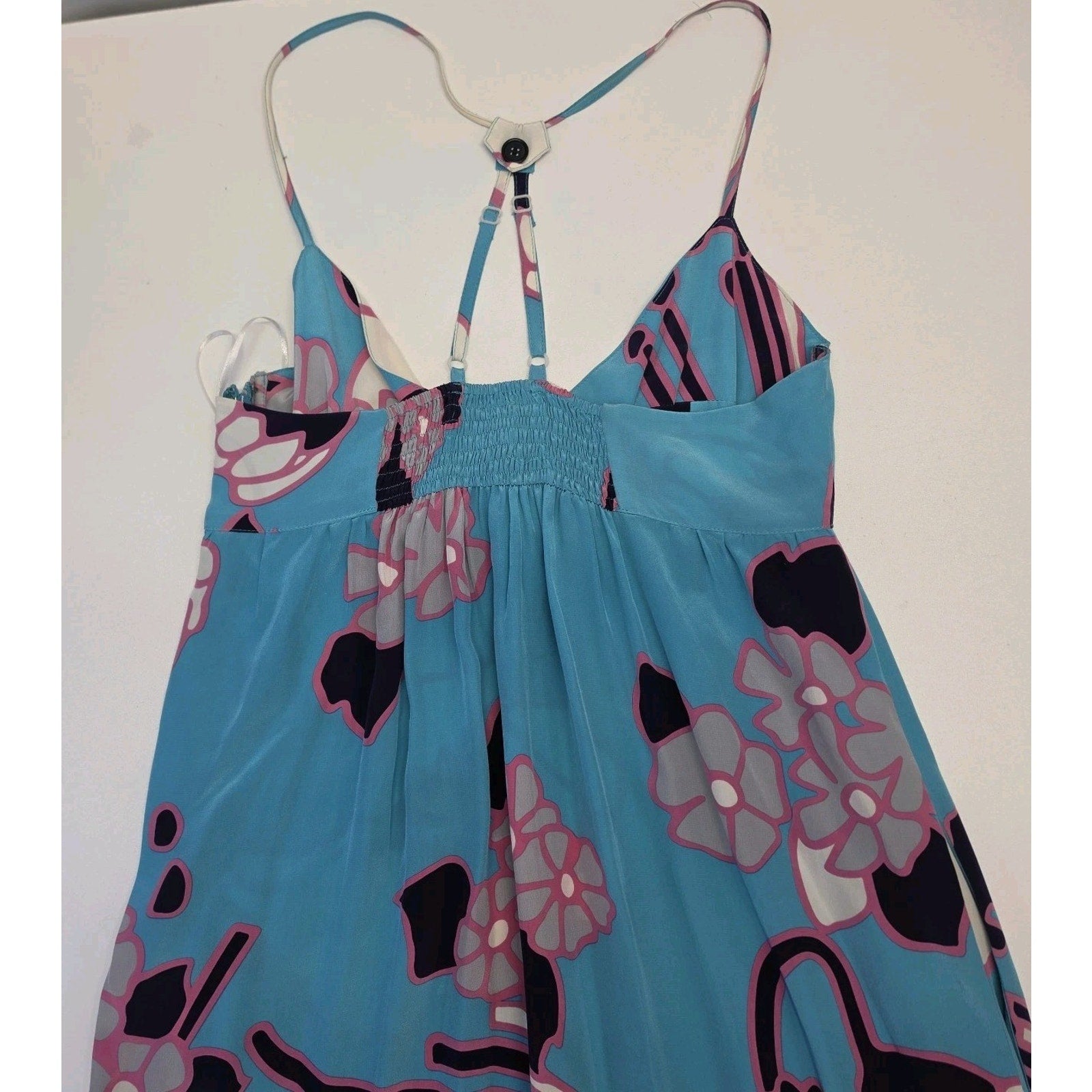 Yumi Kim Maxi Dress Women Blue Floral Silk Boho Romantic V-Neck SIZE M