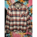 Flag & Anthem 100% Cotton Flannel Button Up Shirt L Blue Red Tan Long Sleeve