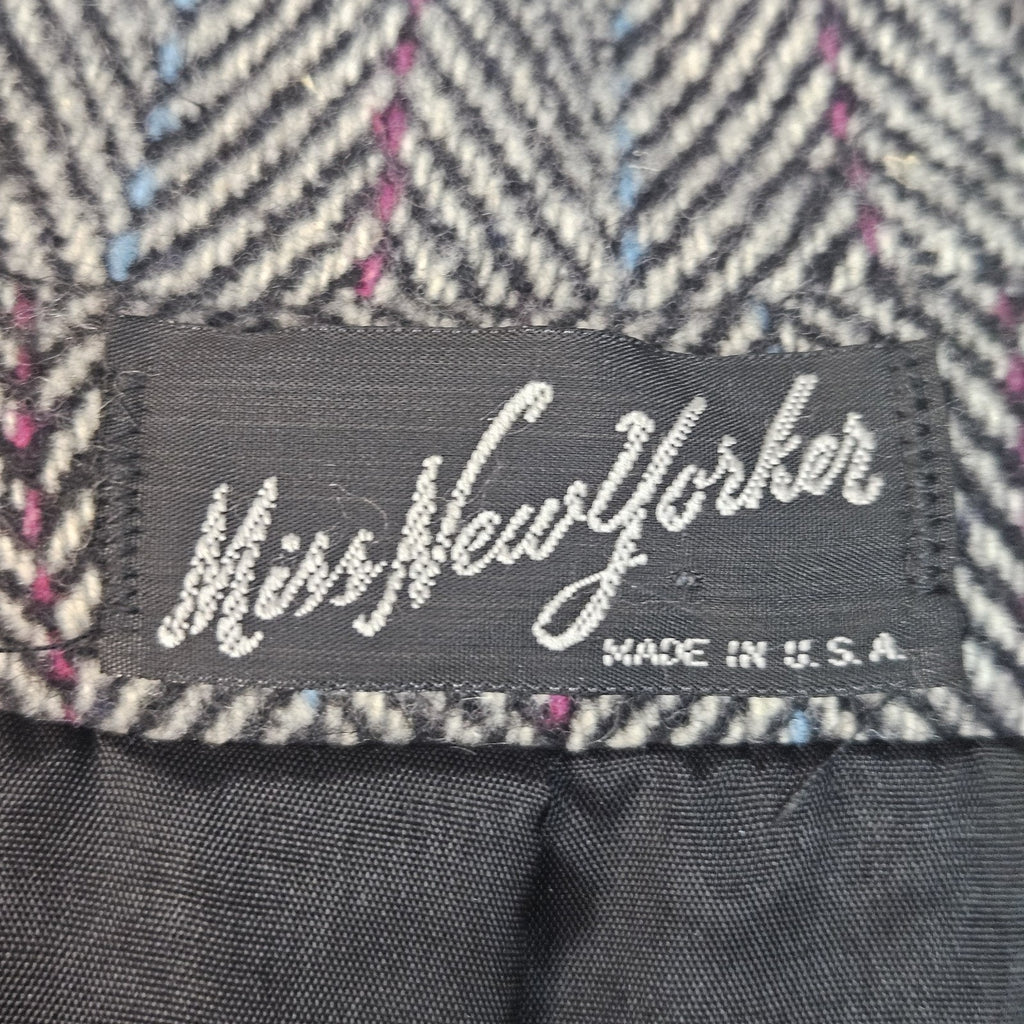 Vtg 80s Herringbone Double Breasted Tweed Over Coat Miss New Yorker Size Large