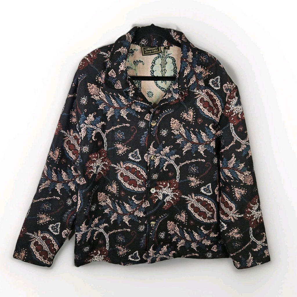 Massive Luxury Mens Tapestry Jacket Medium Black Pink Paisley Retro Baroque