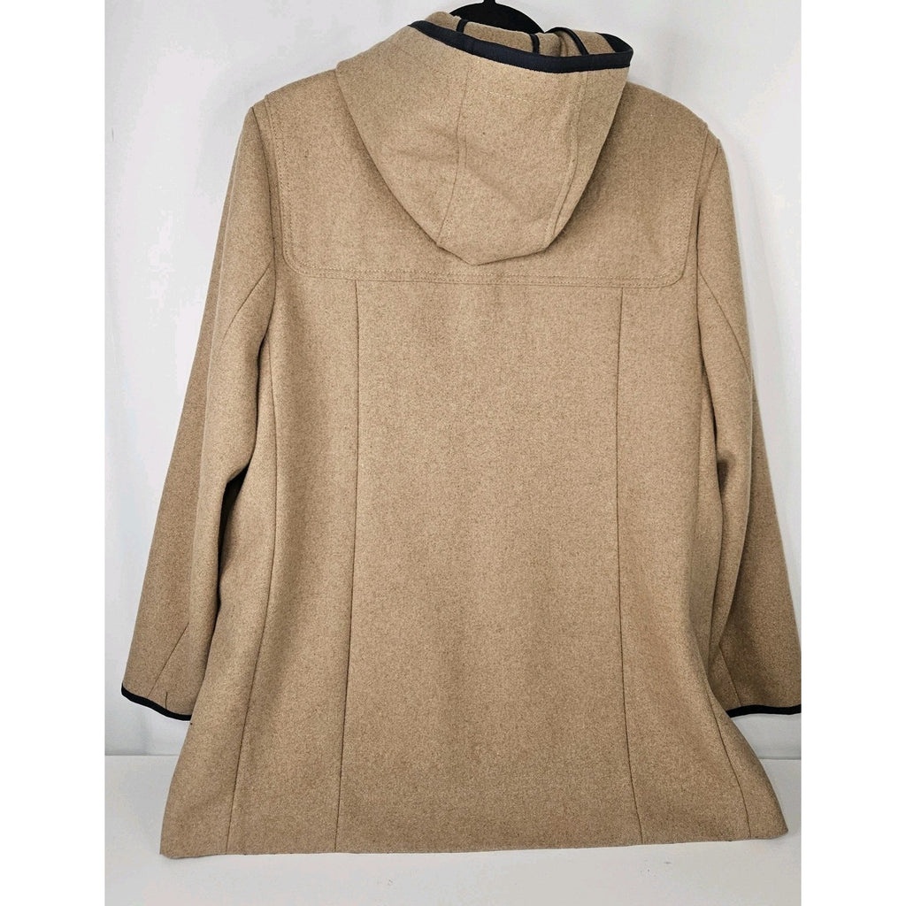 Tommy Hilfiger Jacket Womens Size Large Camel Navy Full Zip Hooded Wool Blend