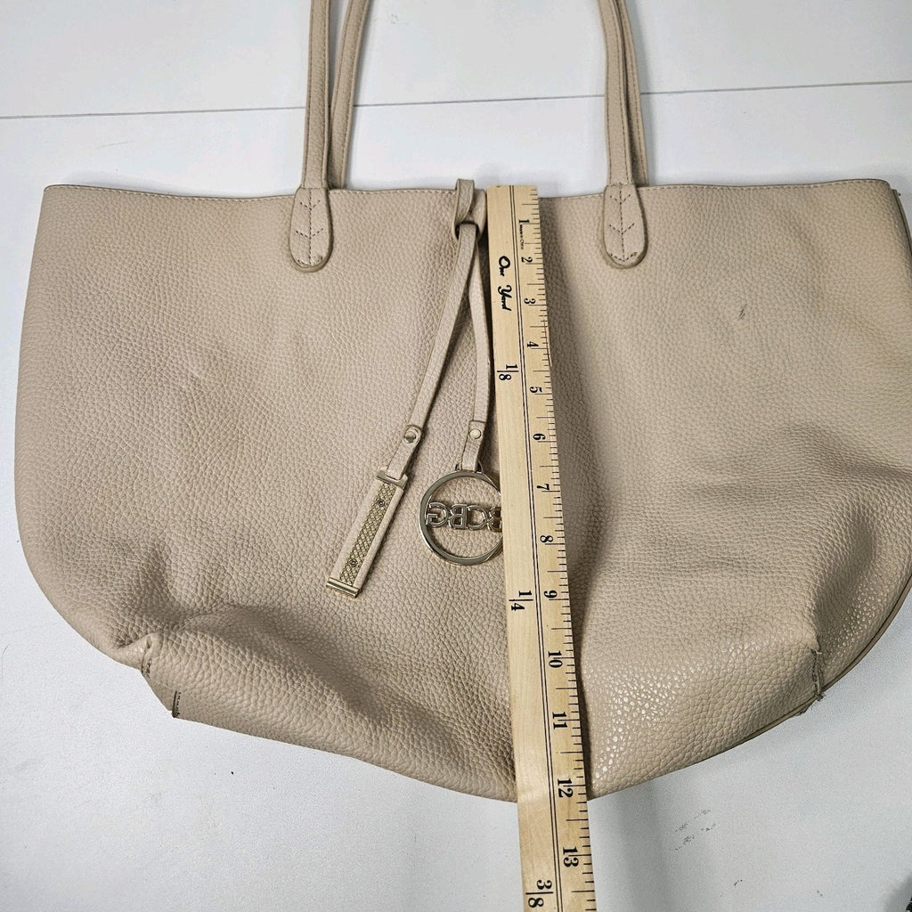 Y2K BCBG Paris Reversible Faux Leather Tote Laptop Bag Beige Goldtone Hardware
