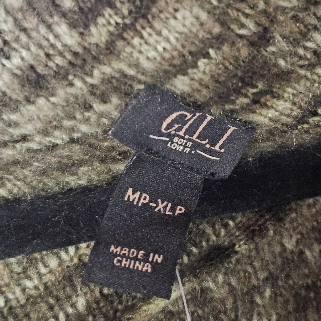 G.I.L.I. Women's Knit Sweater Cardigan Green Open Fringe M-XL PETITE NWOT Boho