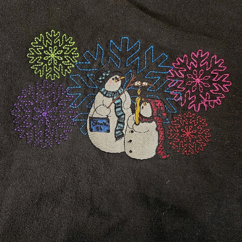 Vintage Christmas Holiday Sweatshirt Adult Large Snowman Winter Black Crewneck