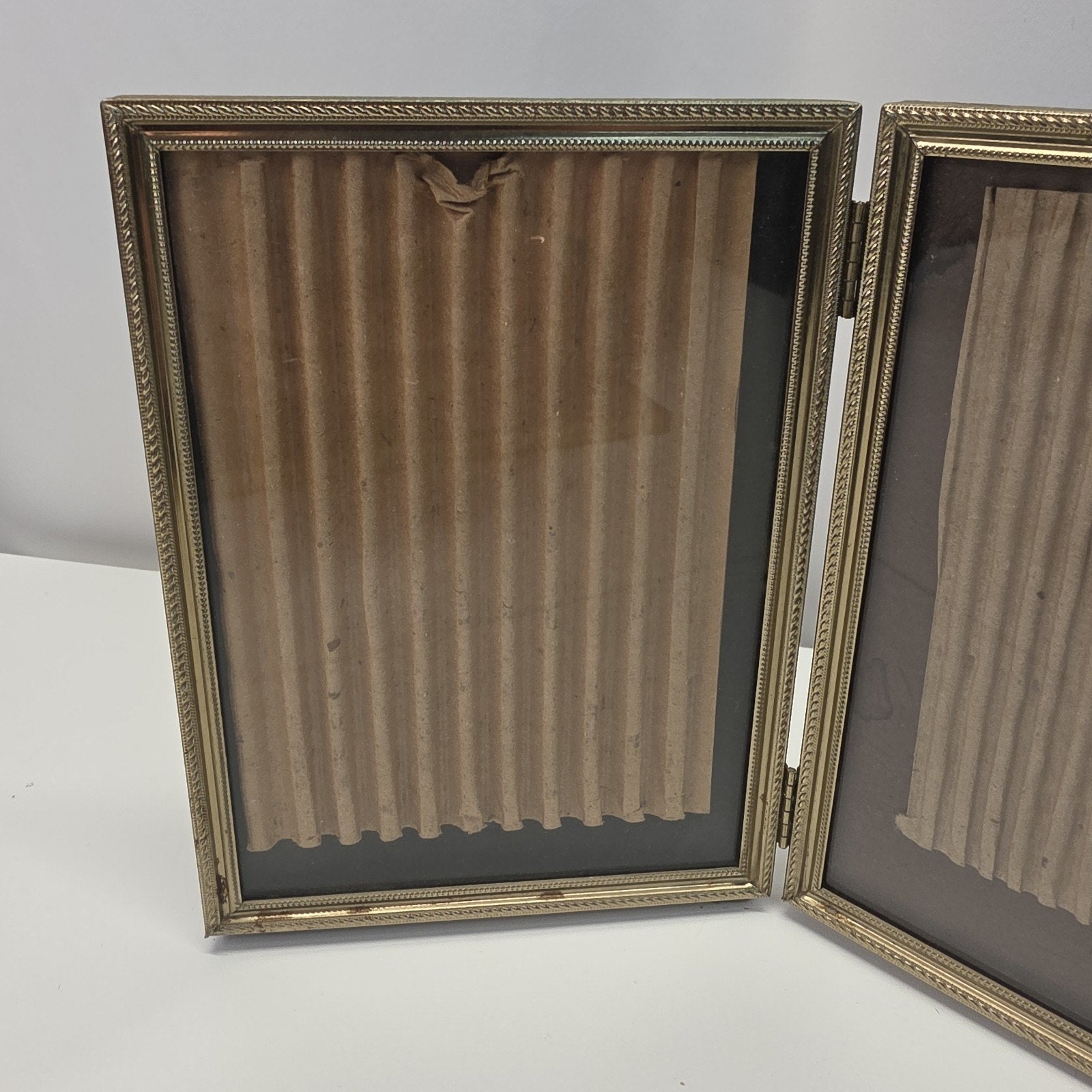 VTG 1970s Folding Photo Frame 5x4 Standing Rectangle Gold-Tone Double-Picture