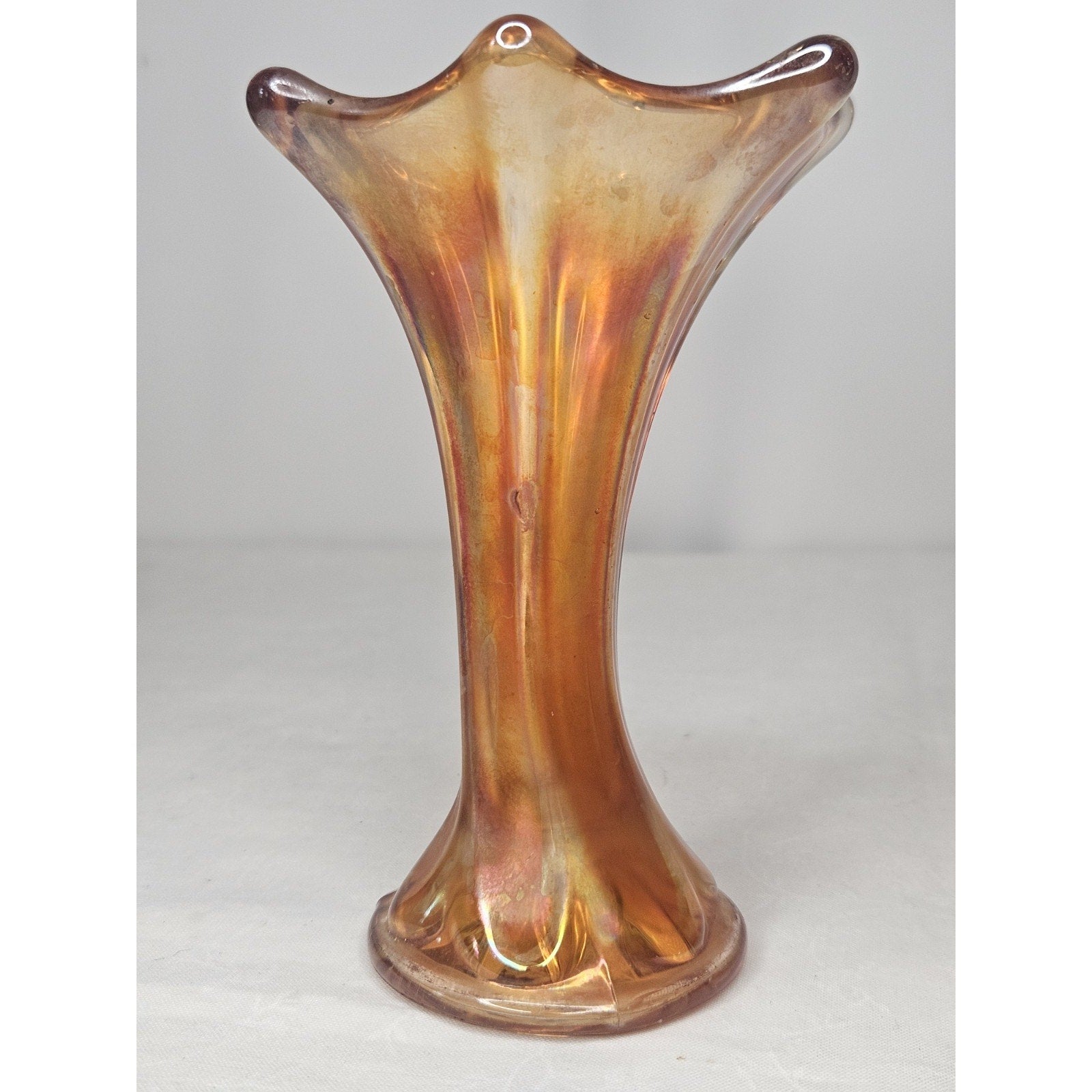 Vintage Amber Imperial Morning Glory Miniature Vase 5" Carnival Glass Orange