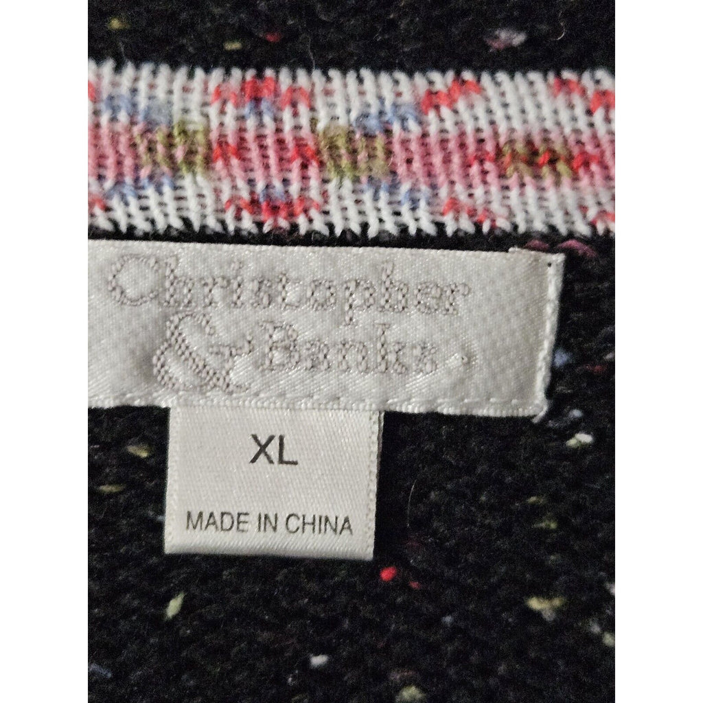 Christopher & Banks Black Confetti Button-Up Knit Sweater XL Stitch Ulgy Sweater