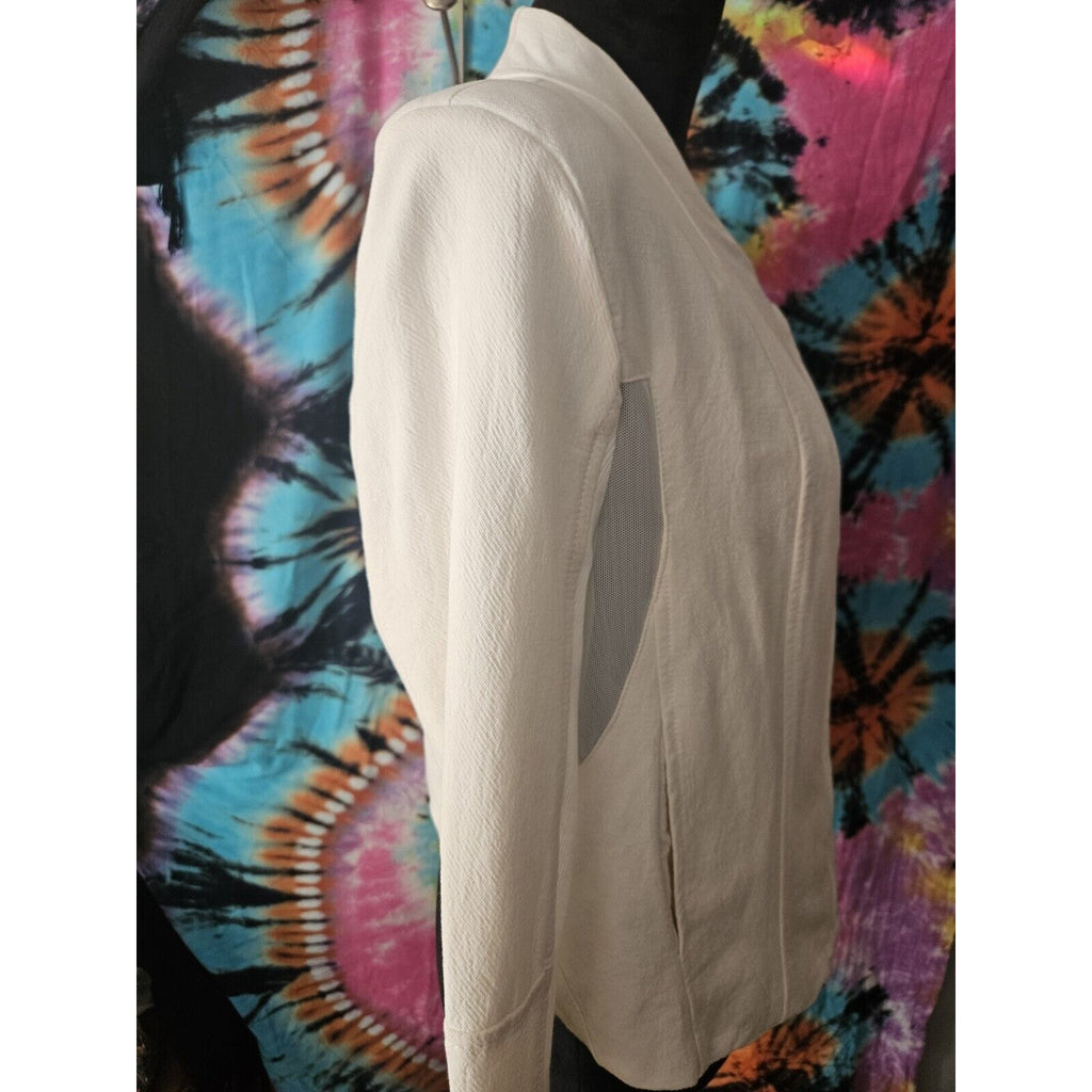 BLANKNYC White Cotton Jacket Asymetical Zip Large Mesh Panels Zip Cuffs Size XL