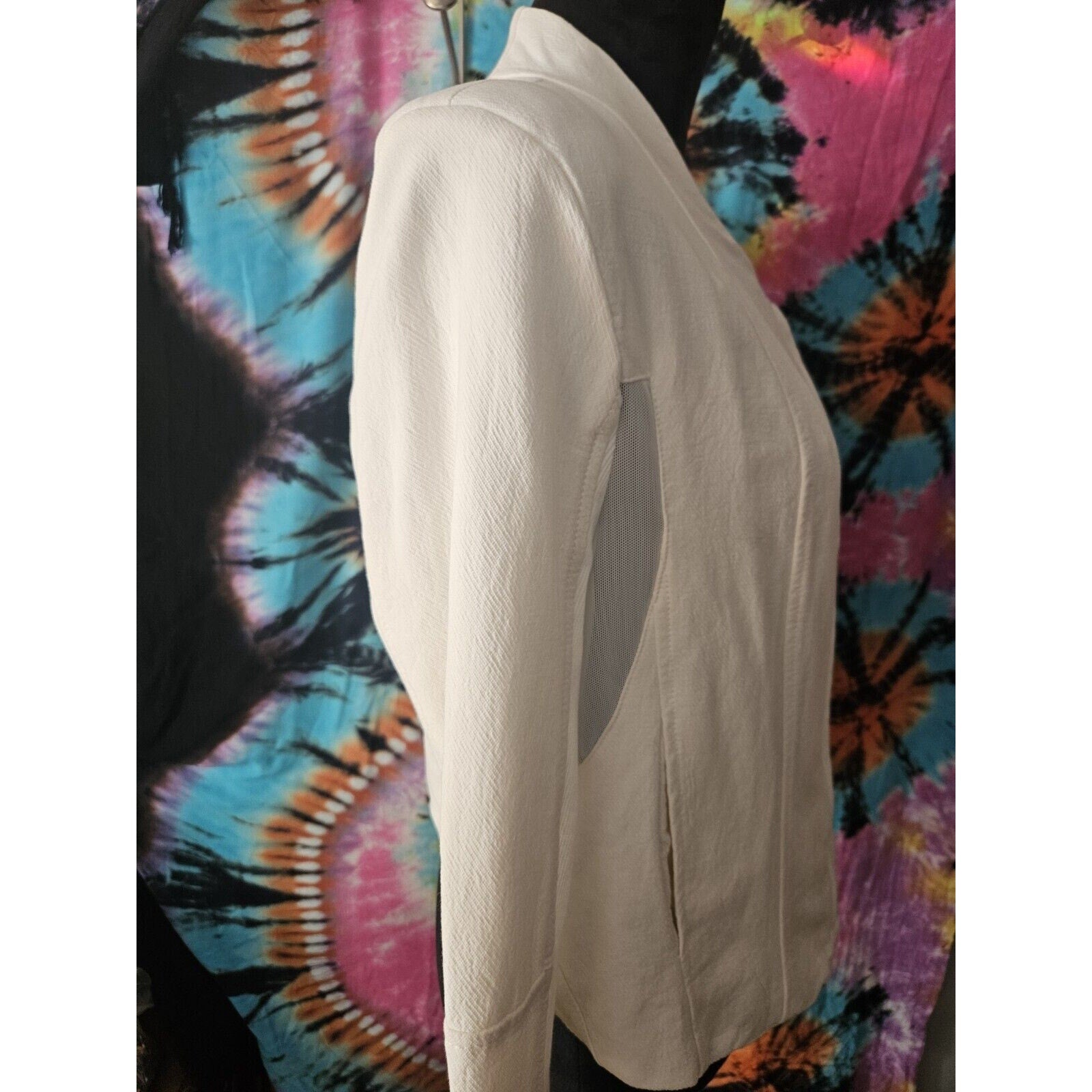 BLANKNYC White Cotton Jacket Asymetical Zip Large Mesh Panels Zip Cuffs Size XL