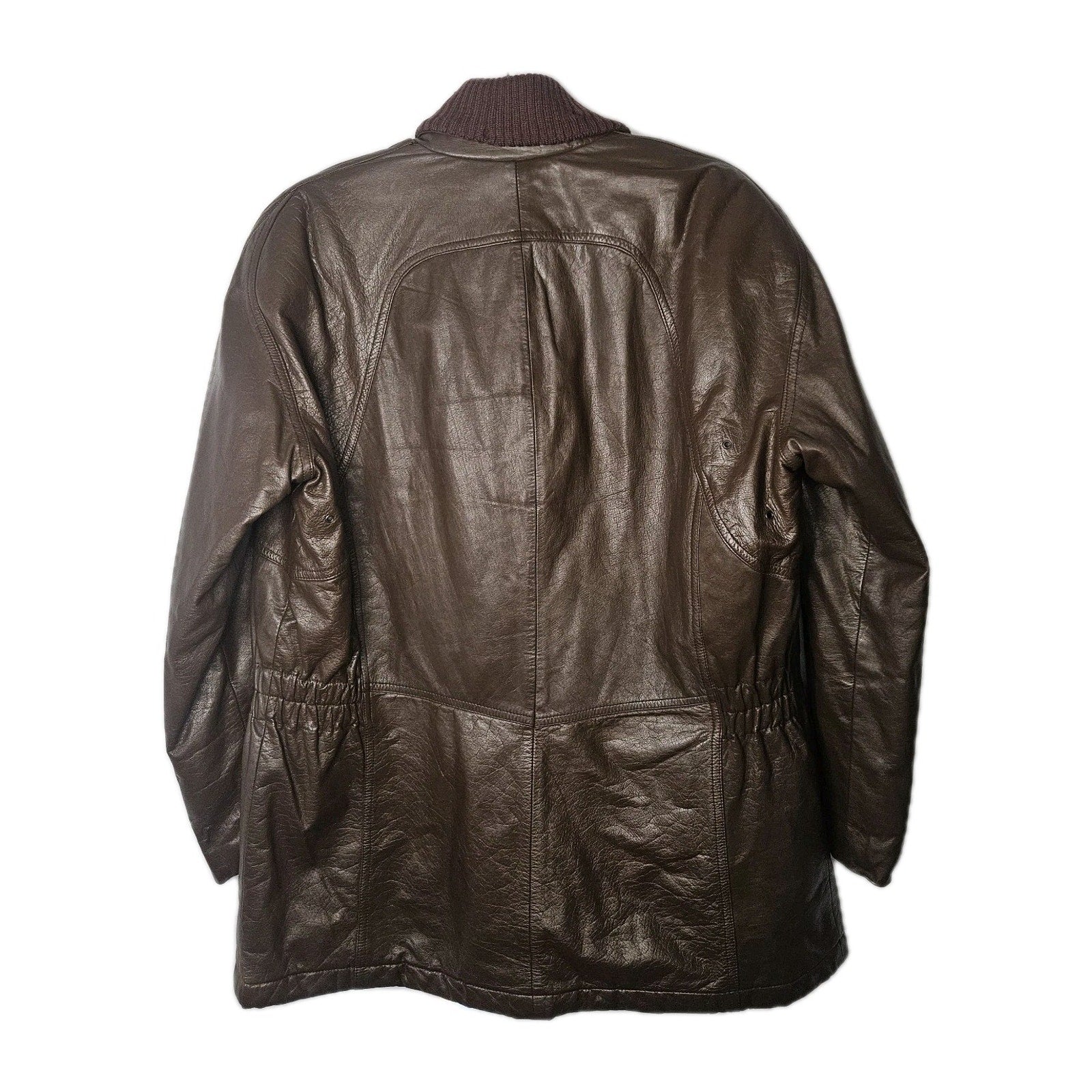 Nino Cerruti Sport Brown Leather Parka Brown Sz Large Asymmetrical Collared Vtg