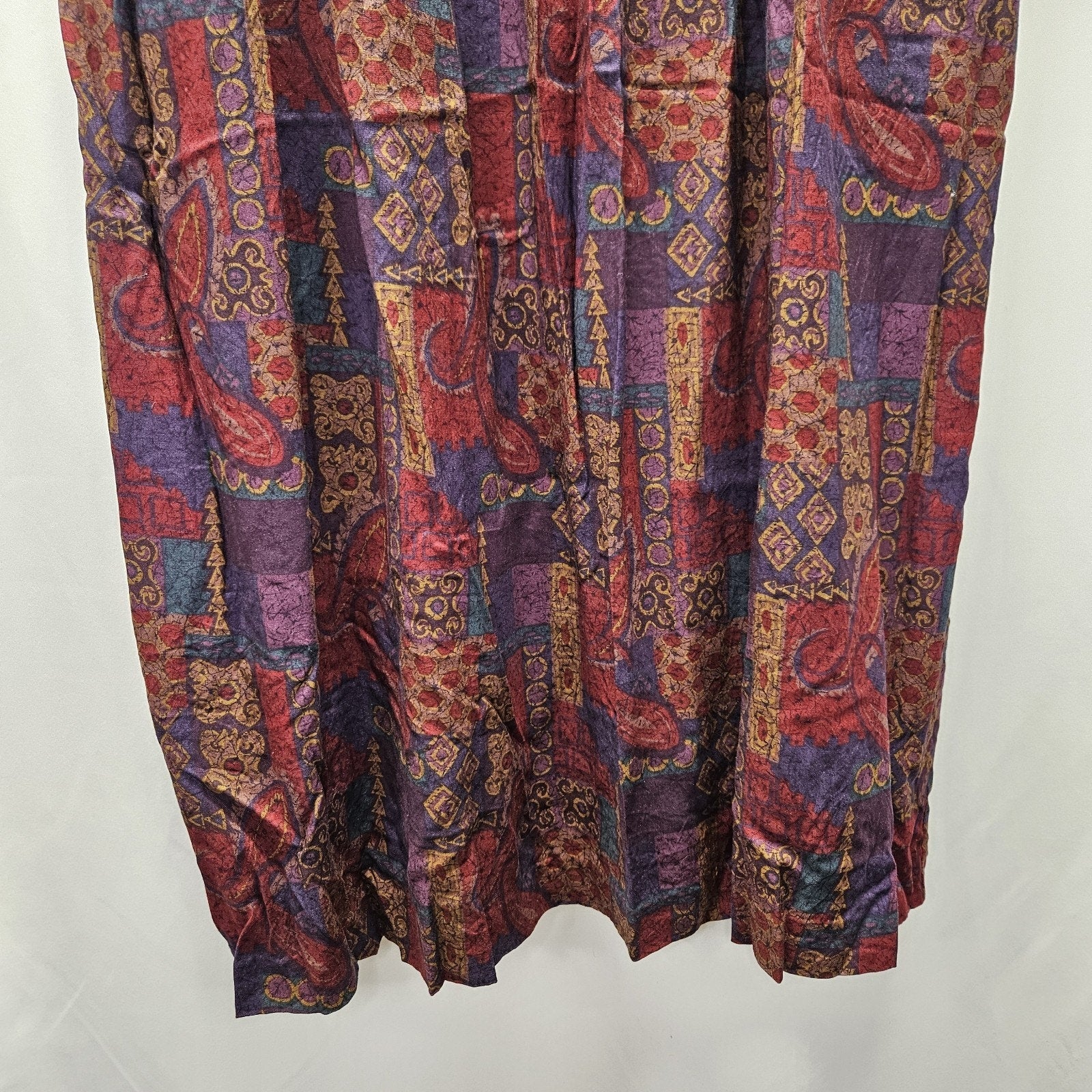 90s Vtg Worthington Paisley Floral Red Blue Pleated Long Skirt Women's Sz 22