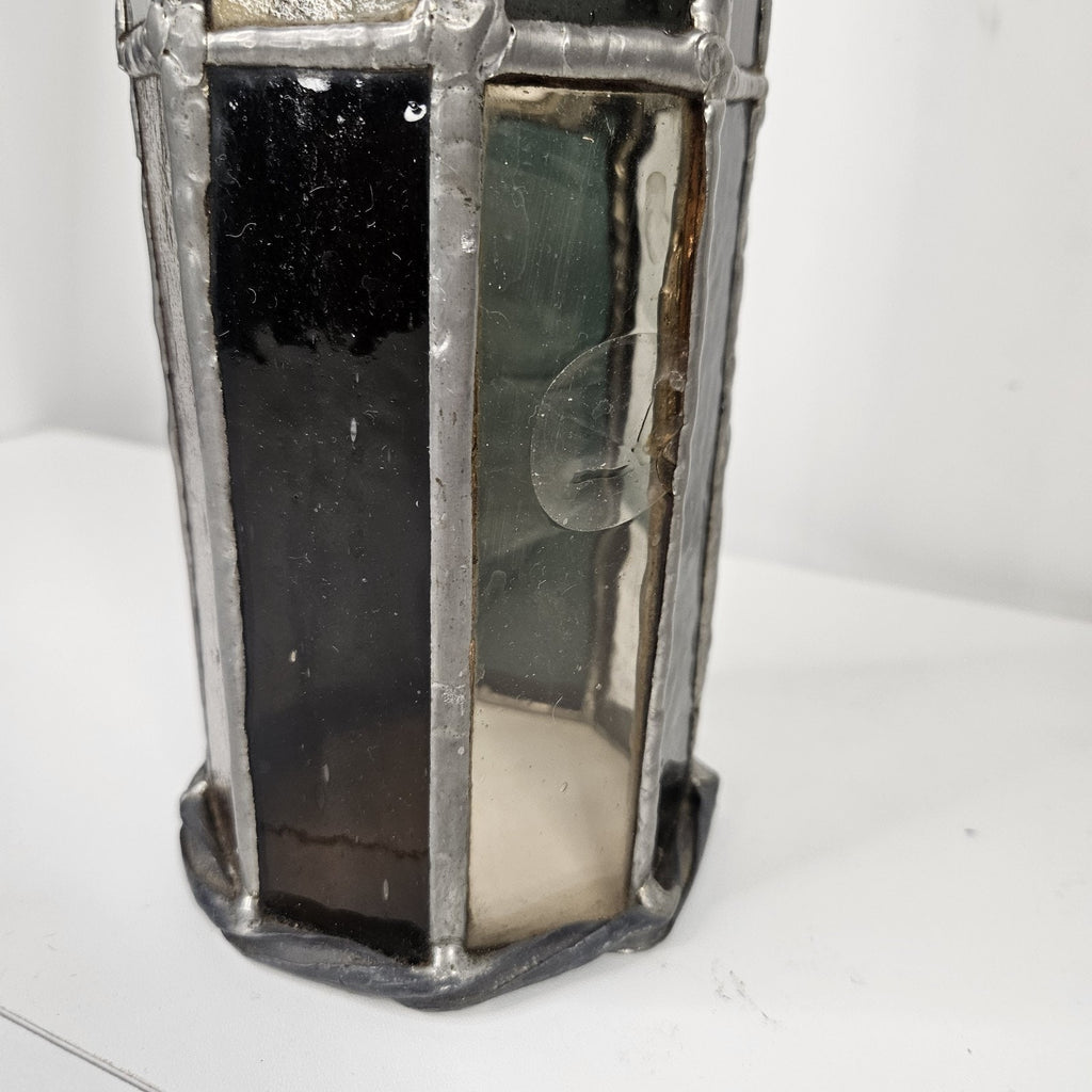 Vintage Hand Crafted Beautiful Stained Glass Pillar Candle Holder 12.5"