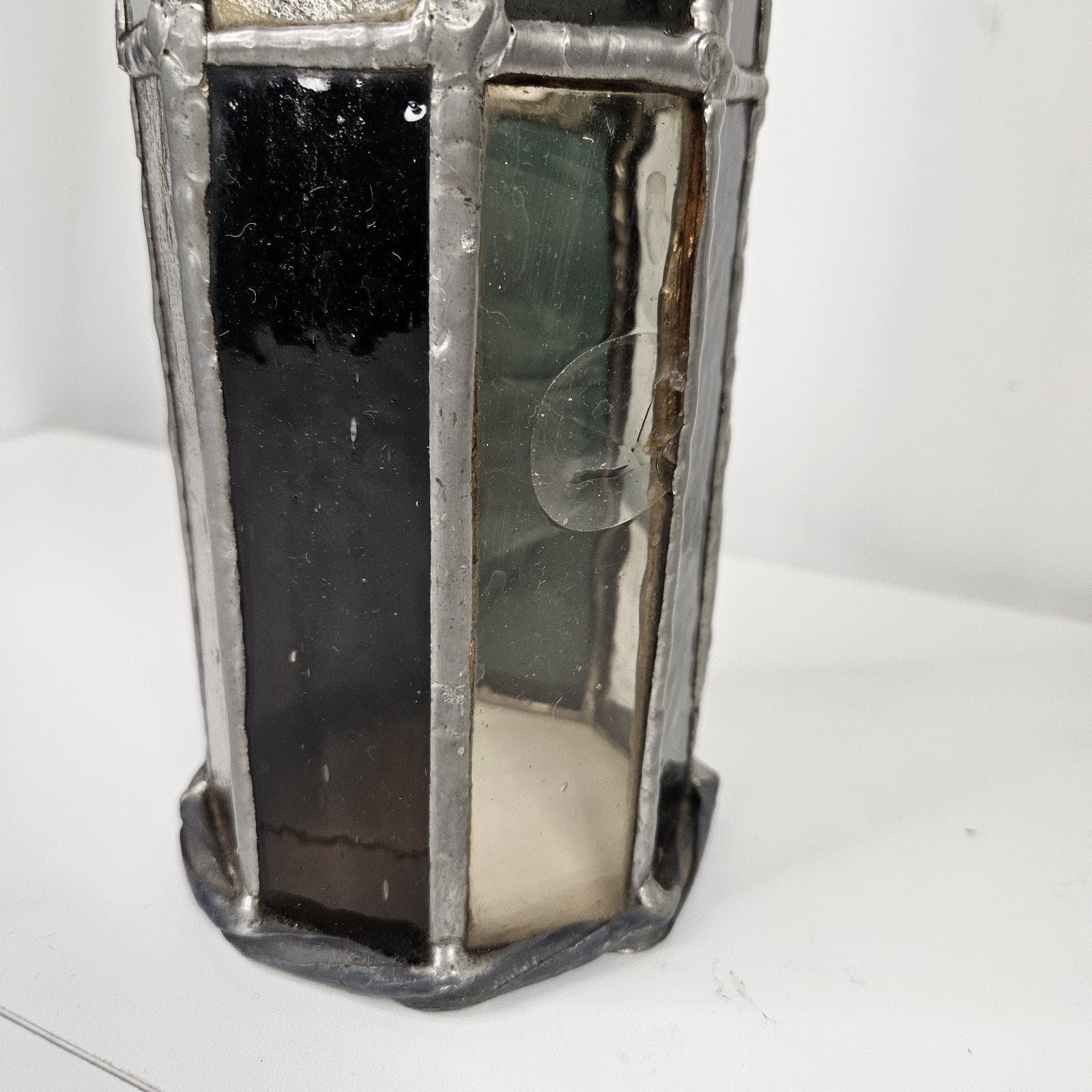 Vintage Hand Crafted Beautiful Stained Glass Pillar Candle Holder 12.5"