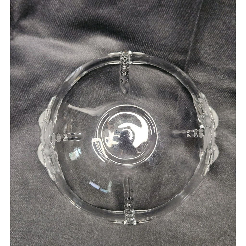 Vintage Clear Glass Etched Leaves Flowers Bowl Retro Candy Dish Ring Bowl 6"x3"