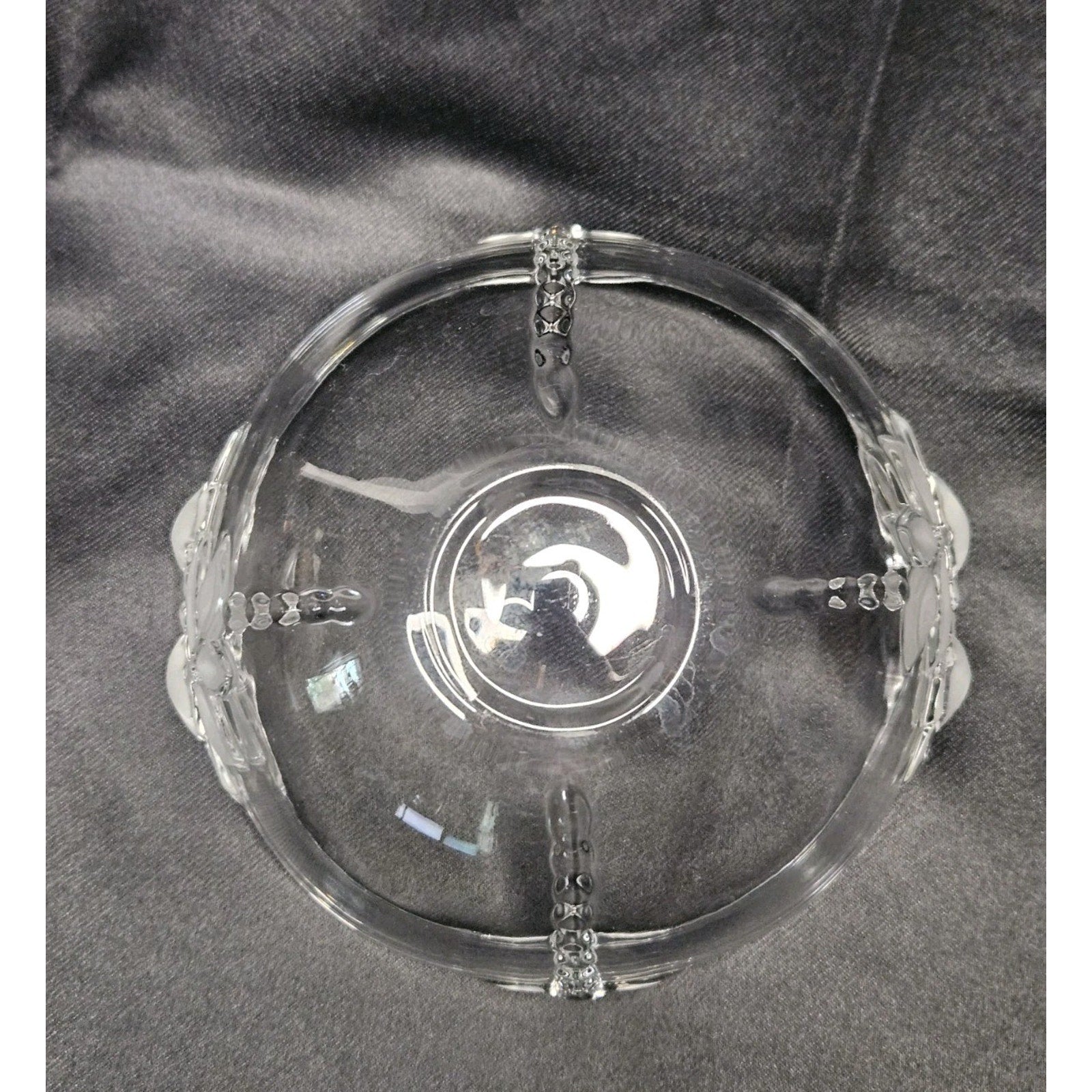 Vintage Clear Glass Etched Leaves Flowers Bowl Retro Candy Dish Ring Bowl 6"x3"