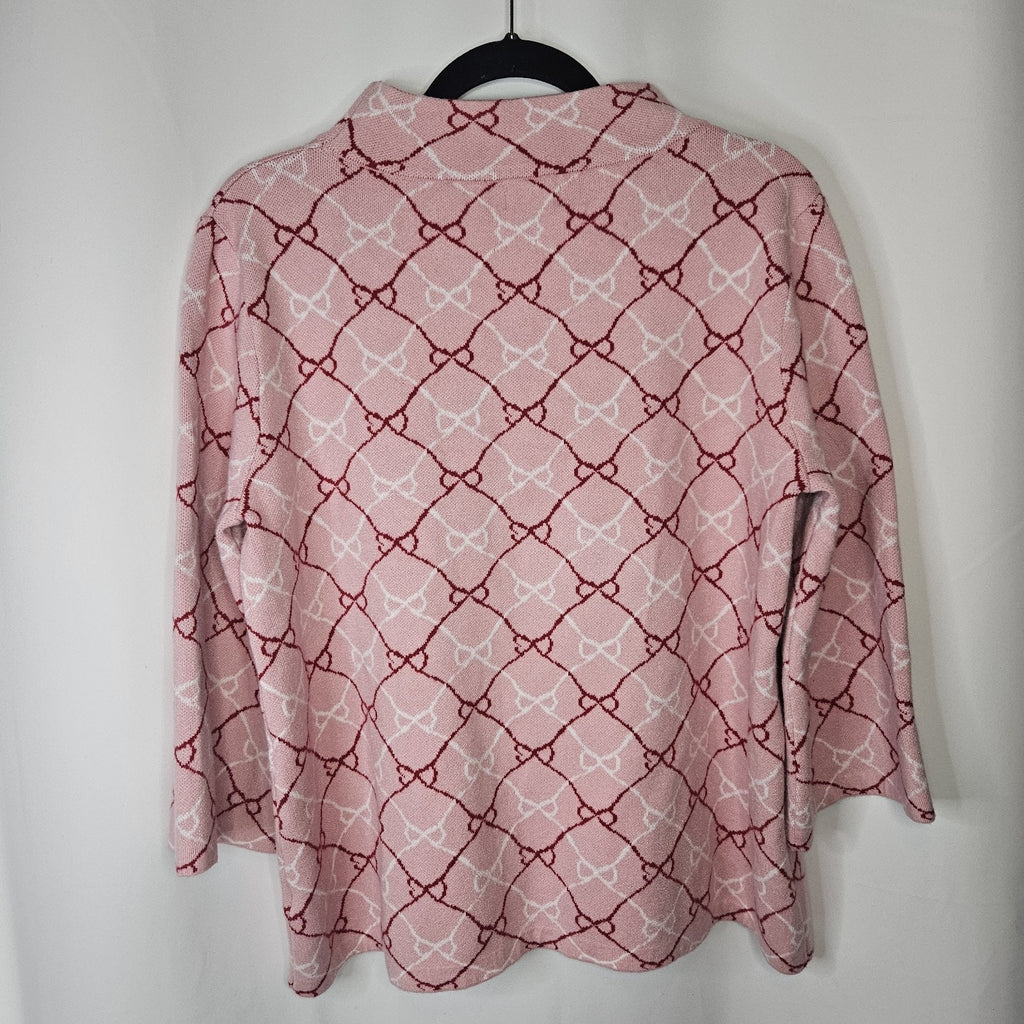 Shop The Mint Just A Feeling Pink Bow Print Mock Neck Sweater Large