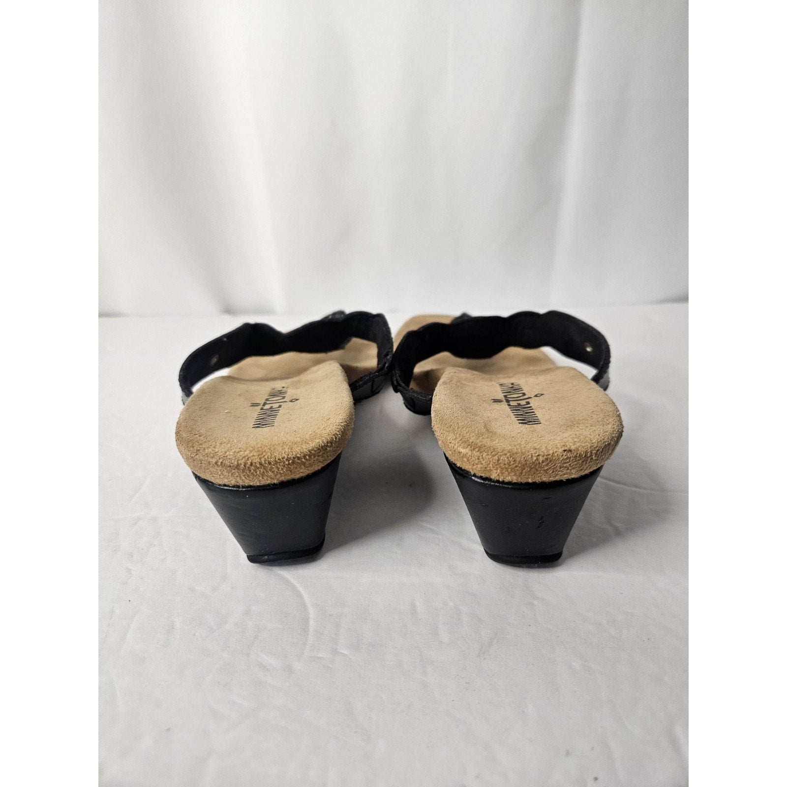 Minnetonka Boca Thong Sandals Women’s 8 Black Flip Flop Silver Turquoise 71105