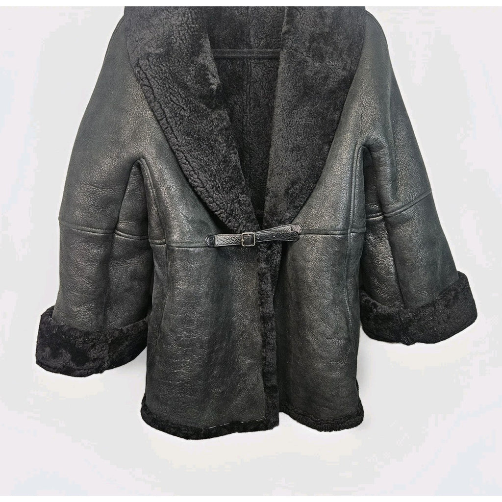 Vintage Leon Max Black Shearling Short Coat Open Short Jacket Womens M/L Y2K