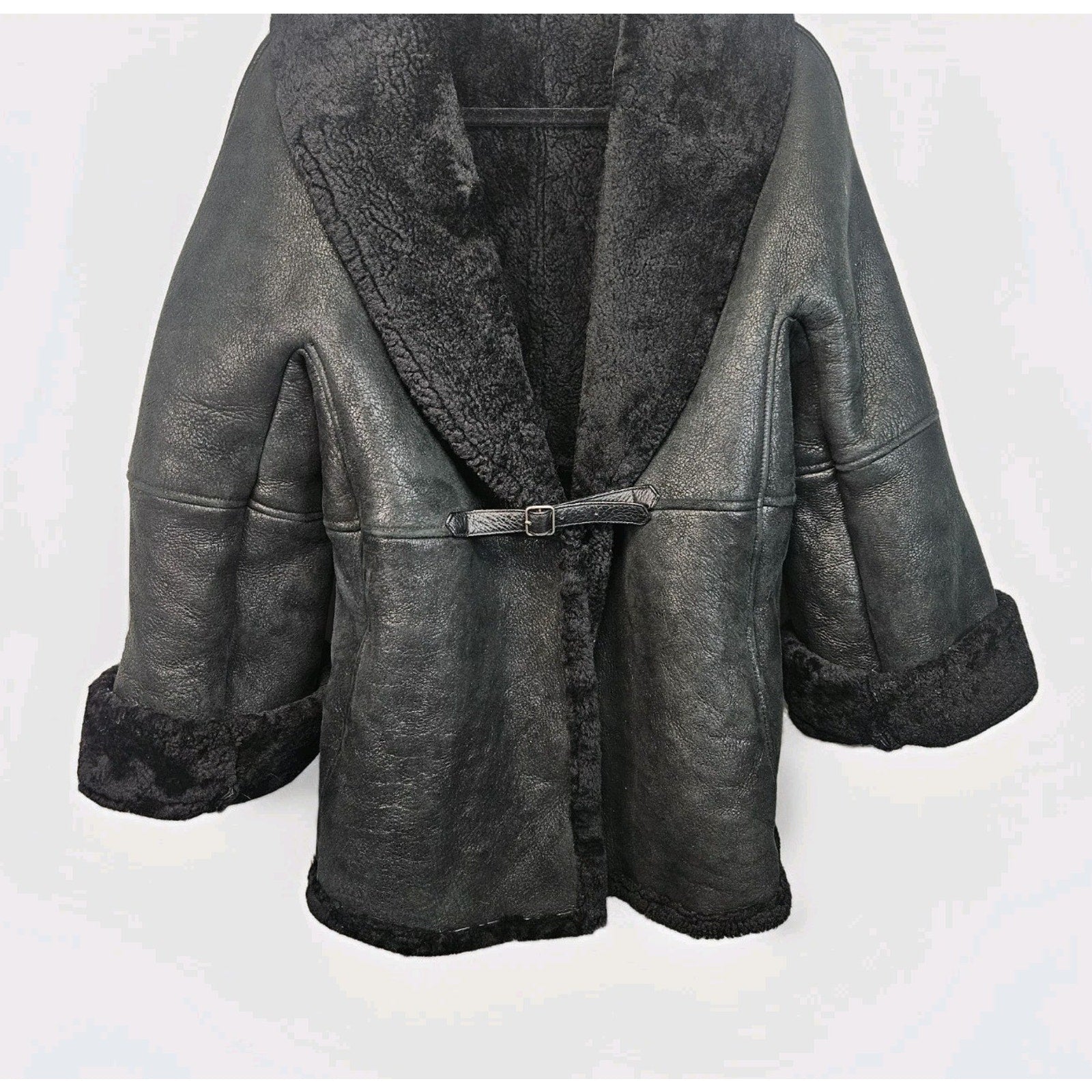 Vintage Leon Max Black Shearling Short Coat Open Short Jacket Womens M/L Y2K