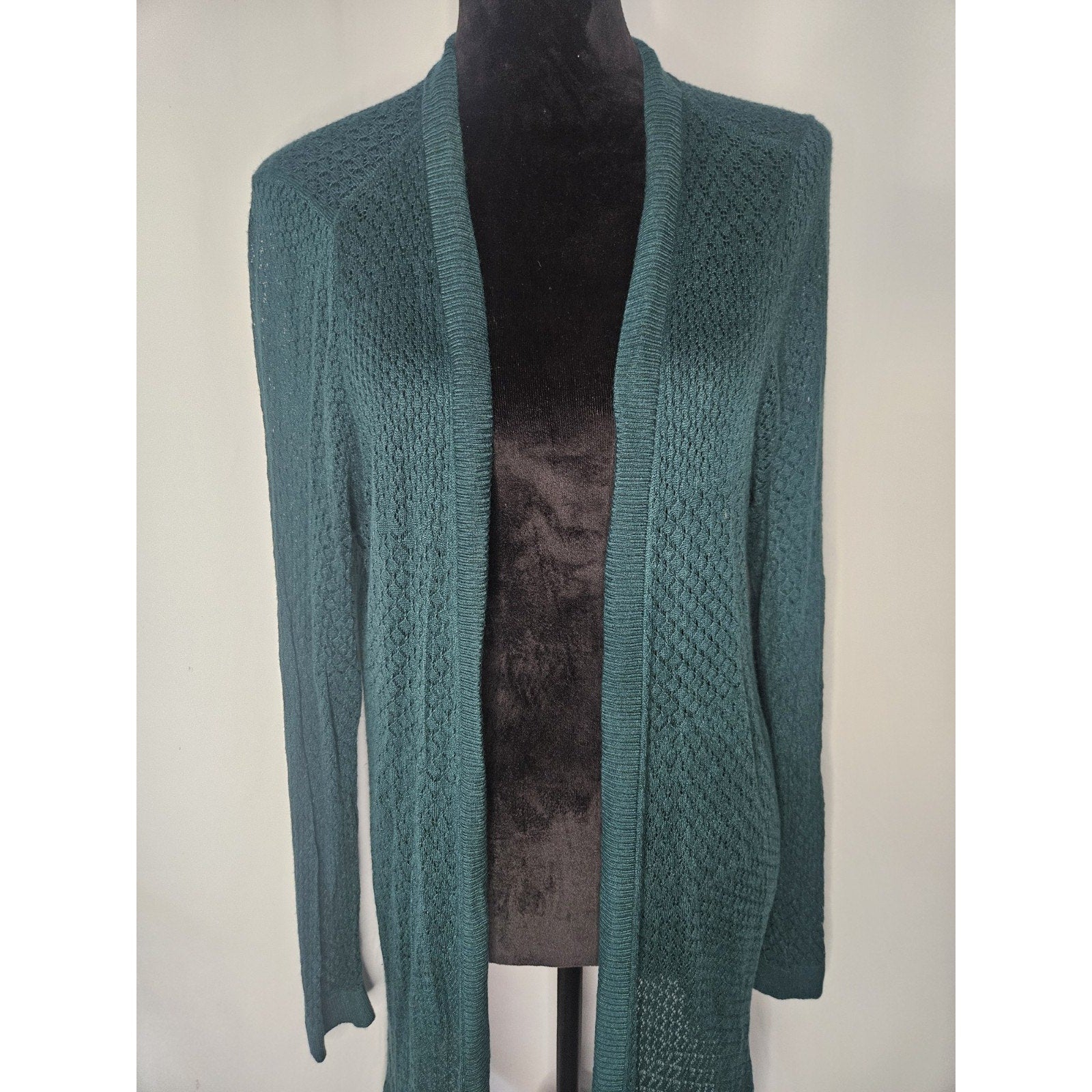 Torrid Cardigan Sweater Open Knit Long Sleeve Sheer Forest Green Plus Size 2X