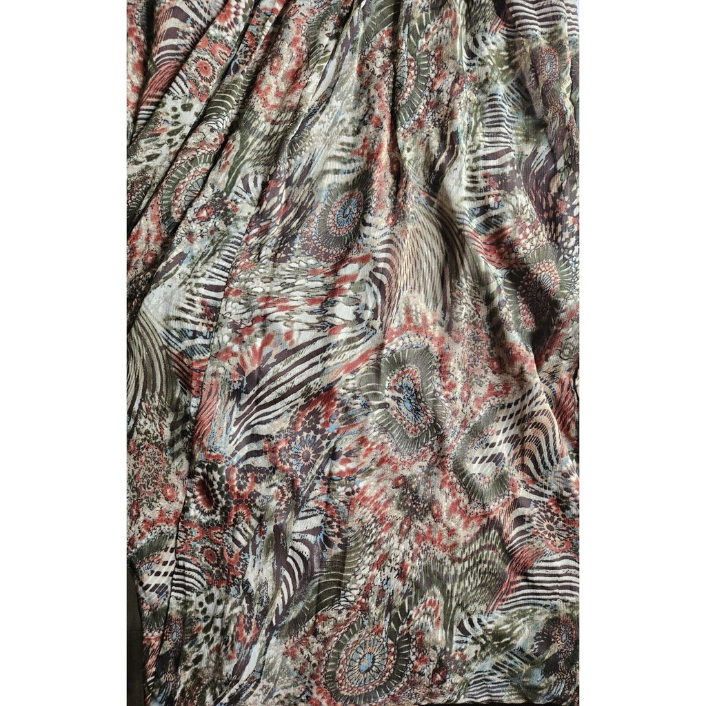 Perceptions New York Green Brown Tan Sleeveless Long Ruched Waist Poly Dress 14