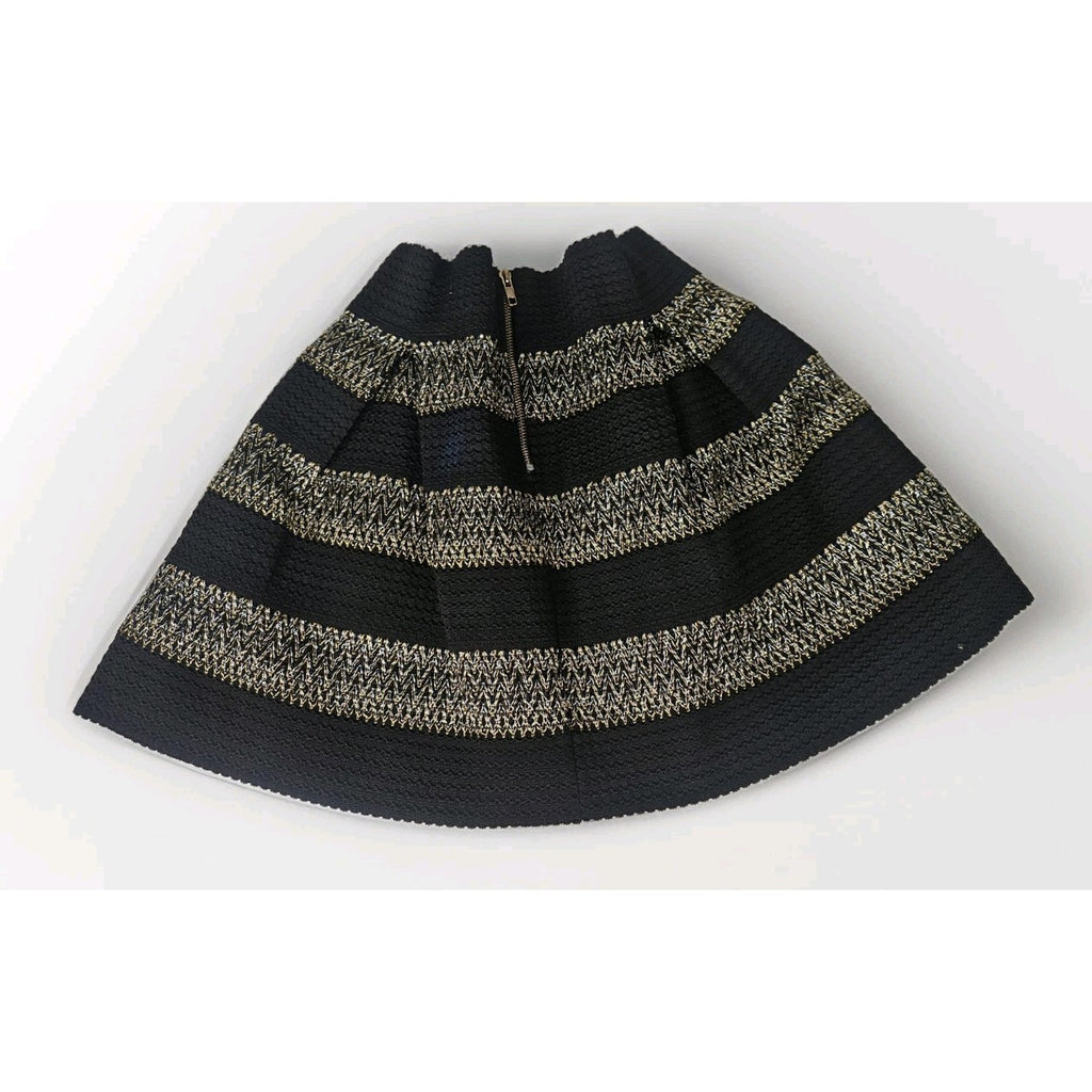 Ginger G Women's Mini Skirt A Line Pleated Black Gold Medium Holiday Metallic
