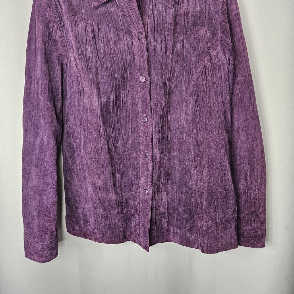 Coldwater Creek Vintage Y2K Purple Crinkle Suede Leather Jacket Medium Relaxed