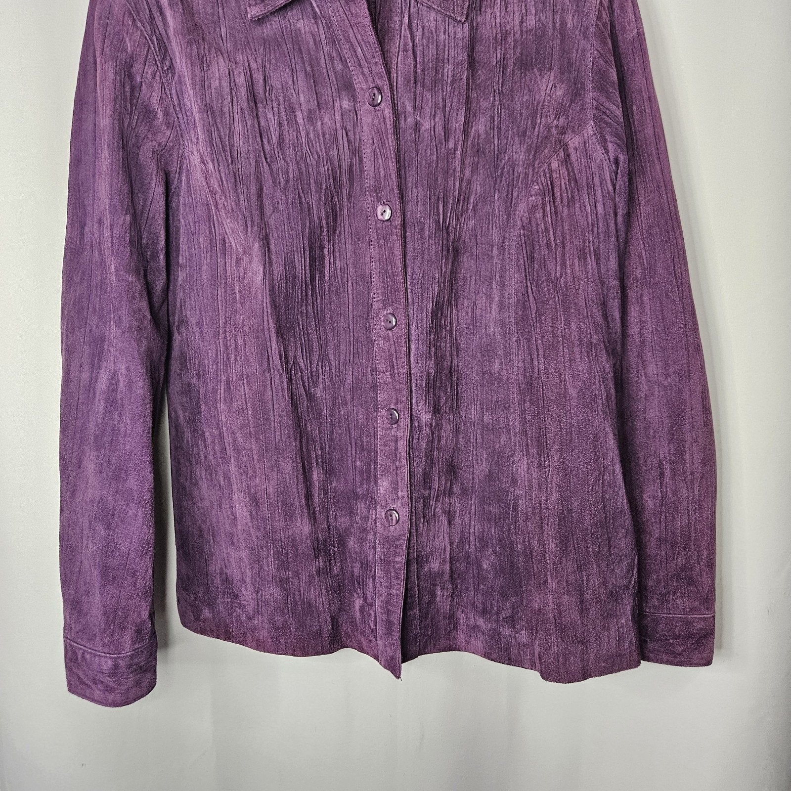 Coldwater Creek Vintage Y2K Purple Crinkle Suede Leather Jacket Medium Relaxed