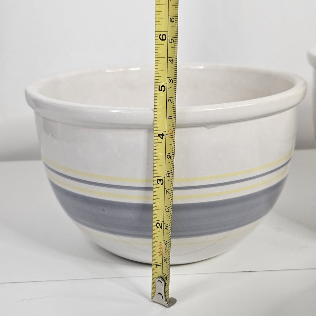 Vtg MCM Mount Mt. Clemens Pottery Mixing Bowl Set 3 Gray Yellow Stripes Japan