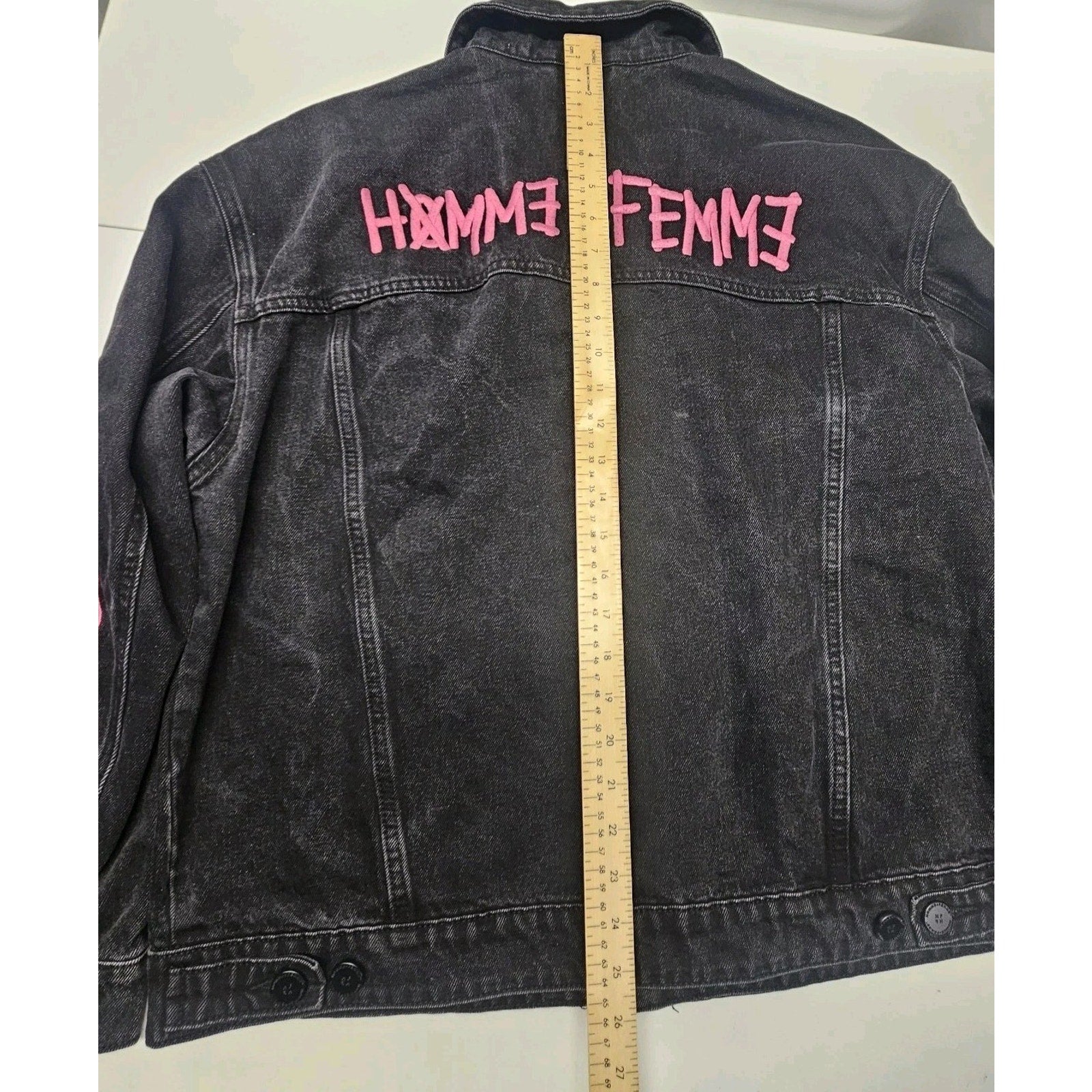 Homme Femme Rager Boy Colab Denim Jacket Black Pink Large Luxury Streetwear
