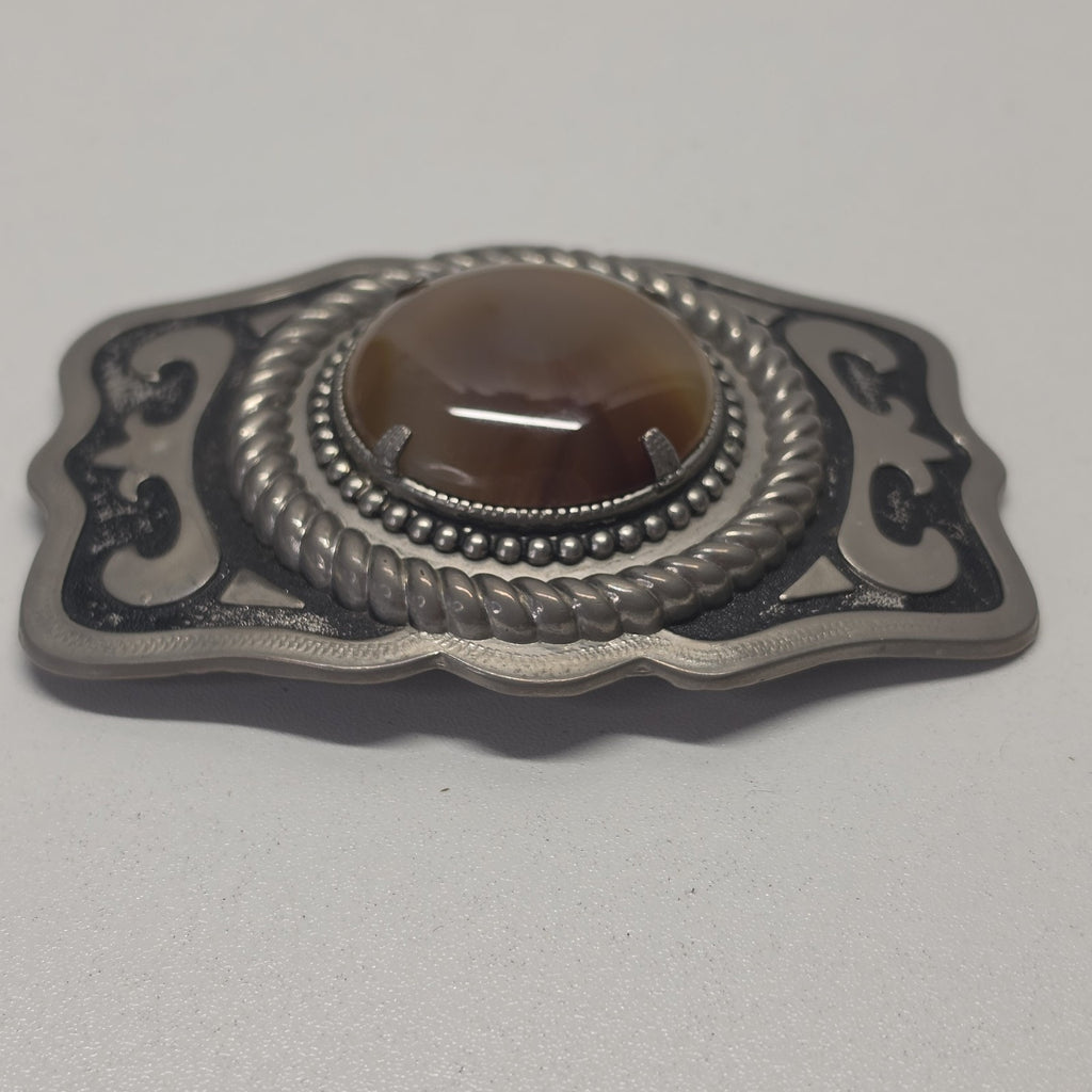 Vintage Horizontal Cabochon Cab Stone Silver Tone Western Belt Buckle Cowboy