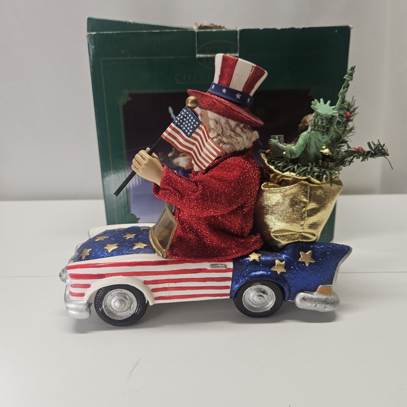 Vintage Kurts Adler Inc Patriot Santa Claus American Flag Music Box Liberty USA