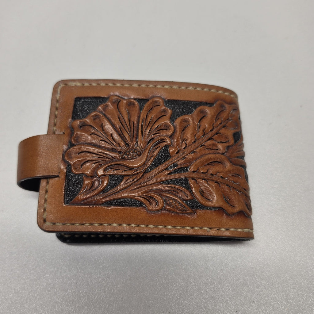 Hand Tooled Full Grain Leather Men’s Wallet Bifold Handmade Western Floral