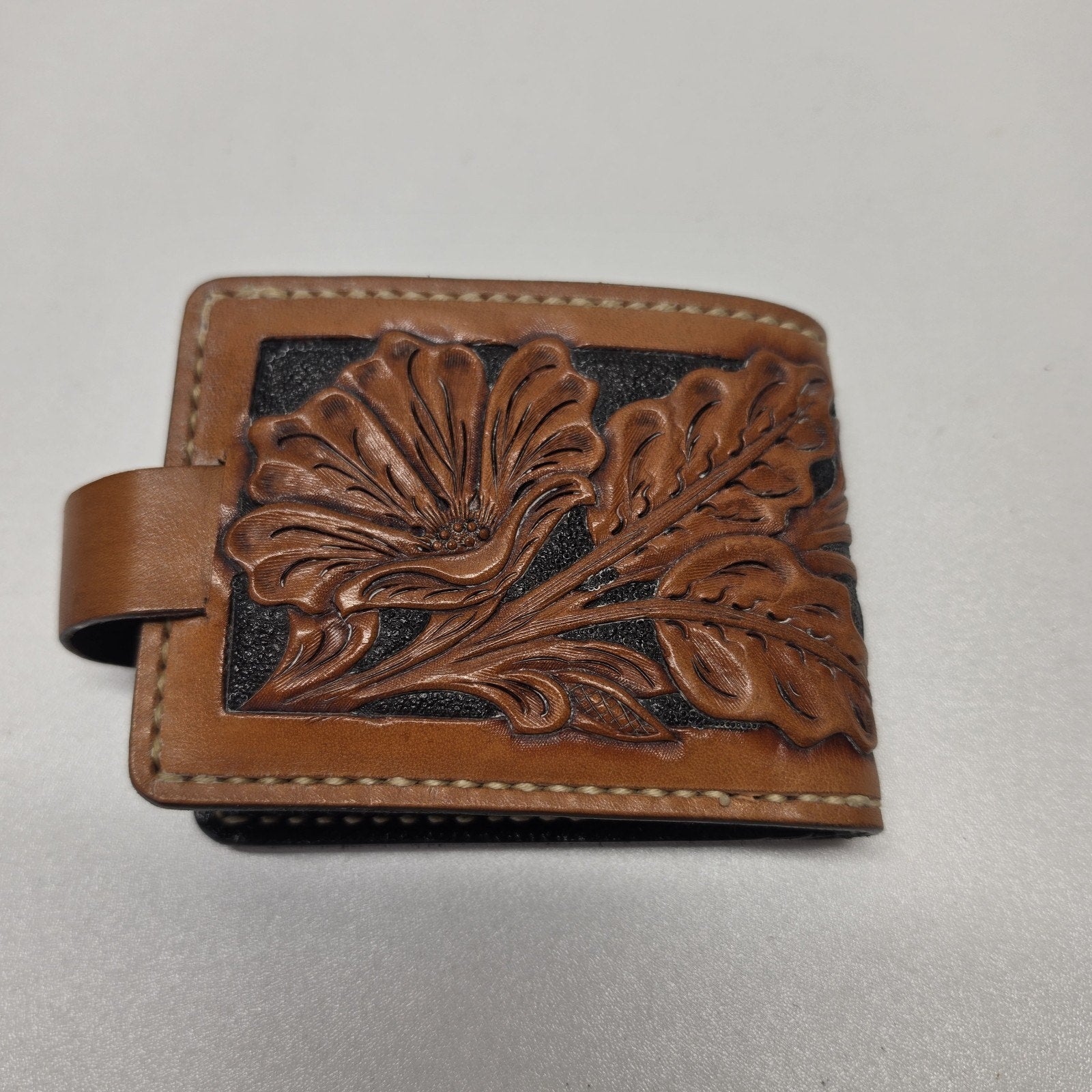 Hand Tooled Full Grain Leather Men’s Wallet Bifold Handmade Western Floral