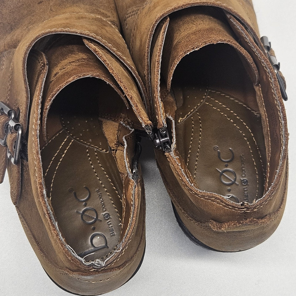 B.O.C. By Born Ankle Block Heel Boots Zipper 9.5 M Boho Peasant Oiled Brown