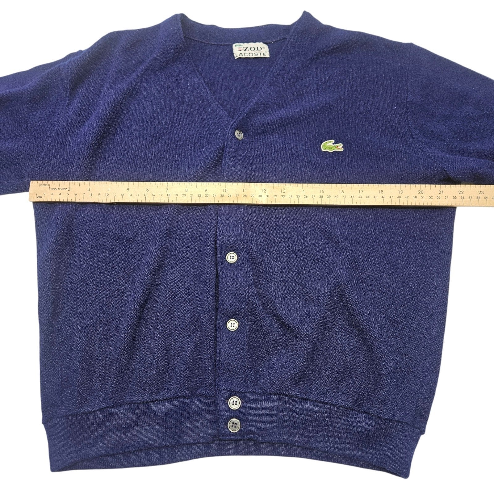 Vintage Izod Lacoste Sweater mens L Blue Orlon Acrylic Cardigan 70s Made in USA