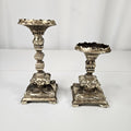 Vtg 19th Century Ornate Scrollwork Metal Candlesticks Pair Romantic Victorian