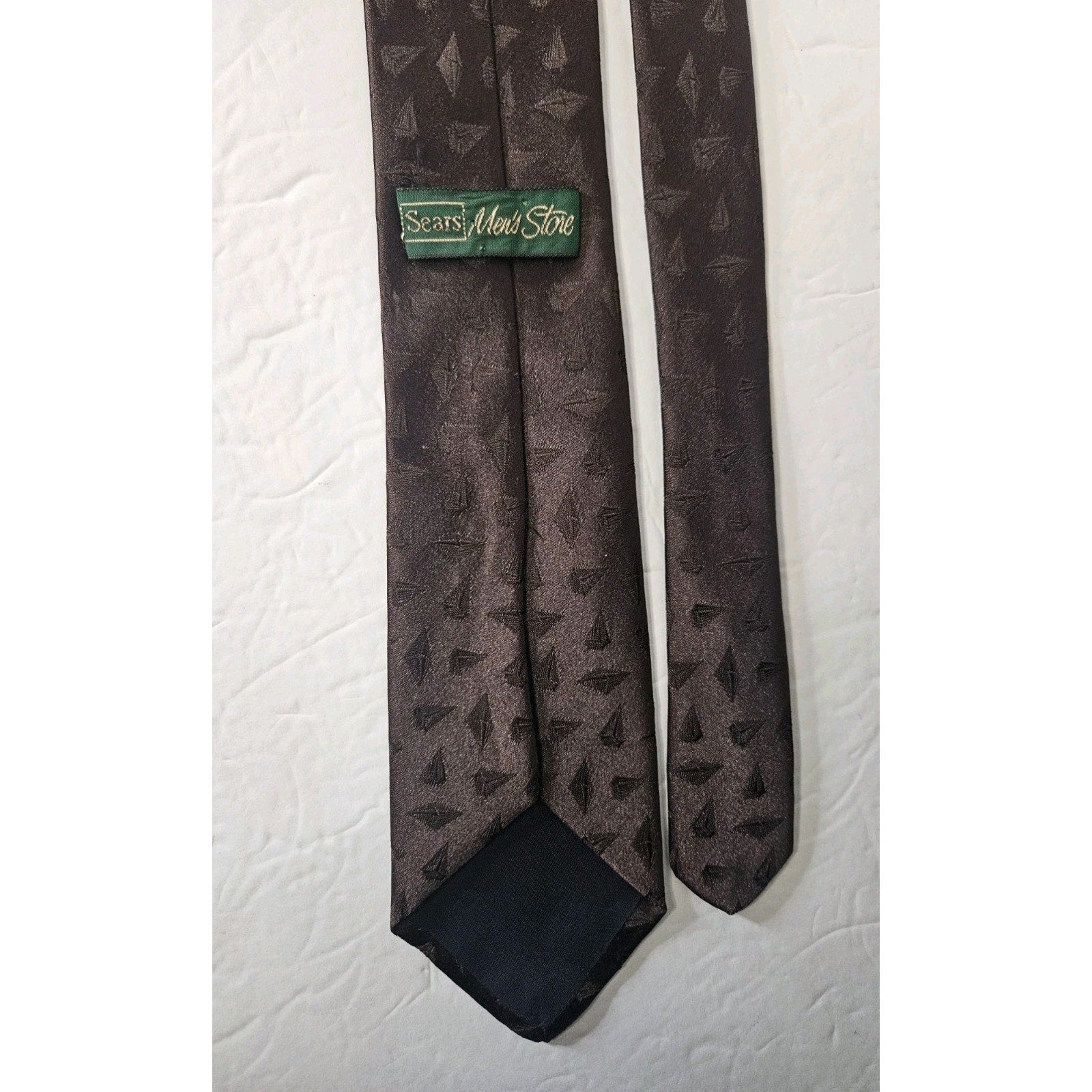Vintage Sears Neck Tie - All Silk - Made In USA 56" x 3.75" Brown 3D Diamond