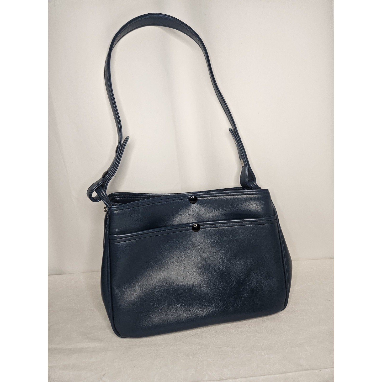 Vintage 70s Handmade Blue Leather Tote Handbag Purse Shoulder Bag Classic