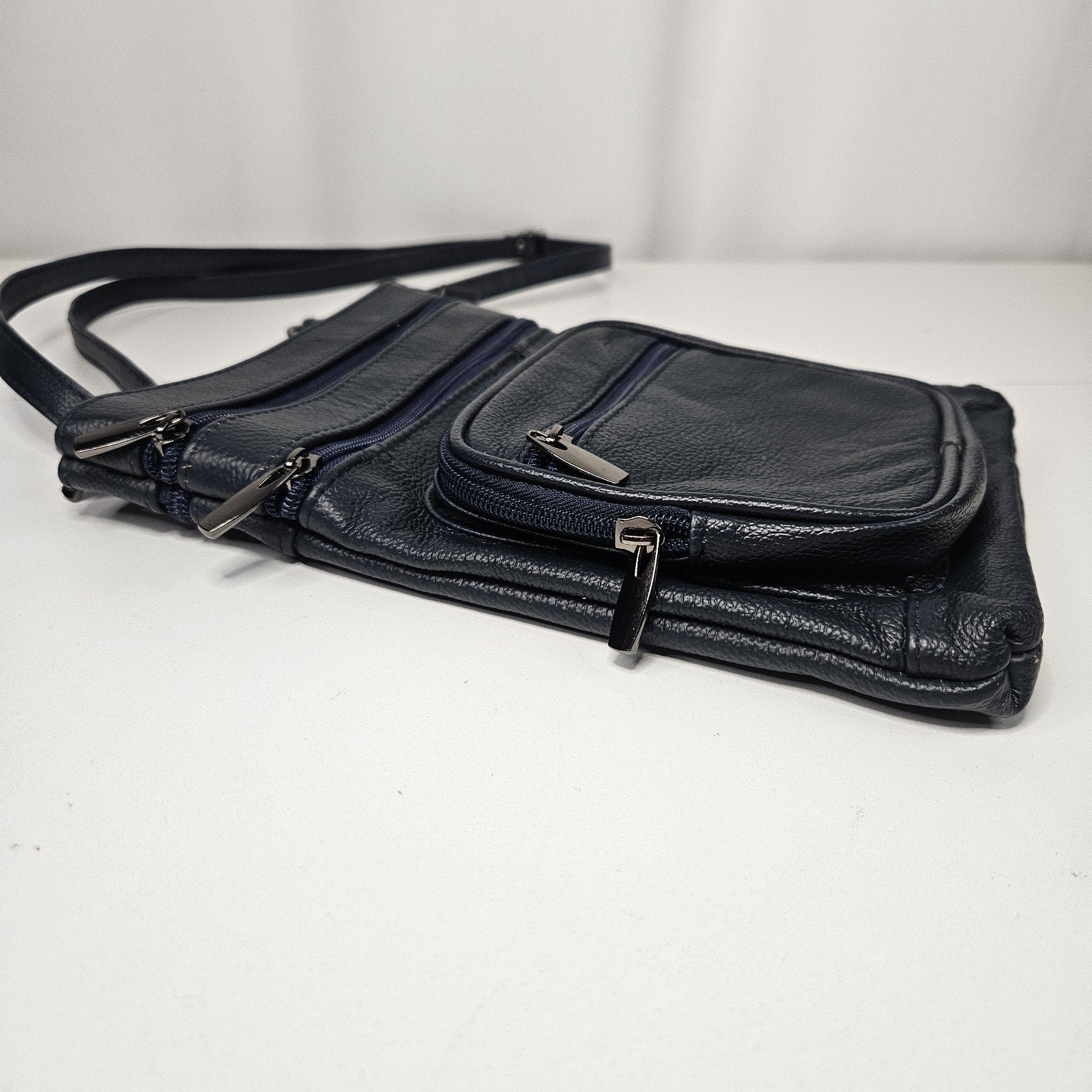 Krediz Leather Navy Blue Crossbody Bag Travel Purse 5 Compartments