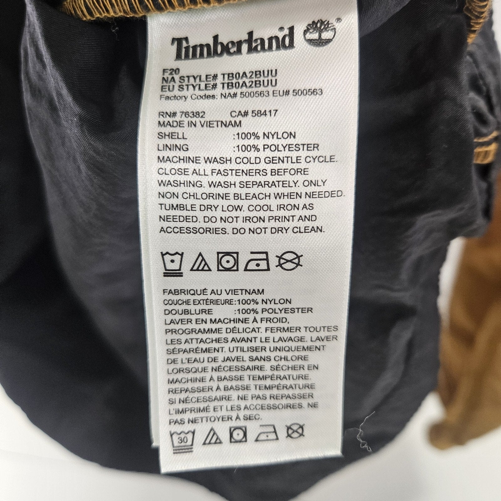 Timberland Unisex Med Anorak Windbreaker Black Tan Hooded Lightweight Streetwear