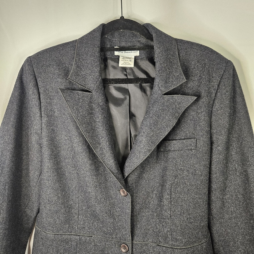 Vintage Harve Benard Wool Blend Suit Jacket Coat Blazer Gray Button Womens 16