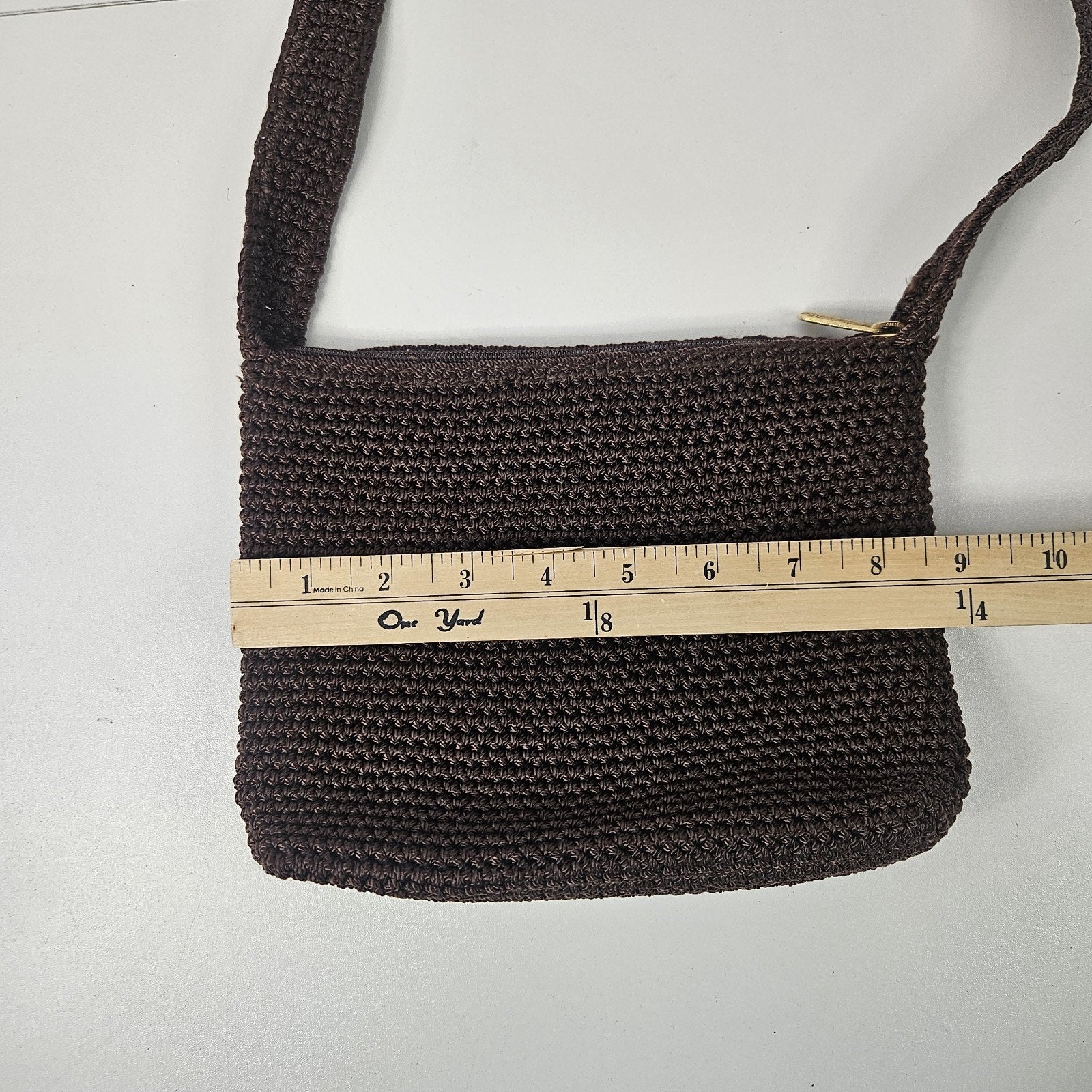 The Sak Chocolate Brown Crochet Shoulder Bag Zip Top Zip Pockets Boho Y2K Small